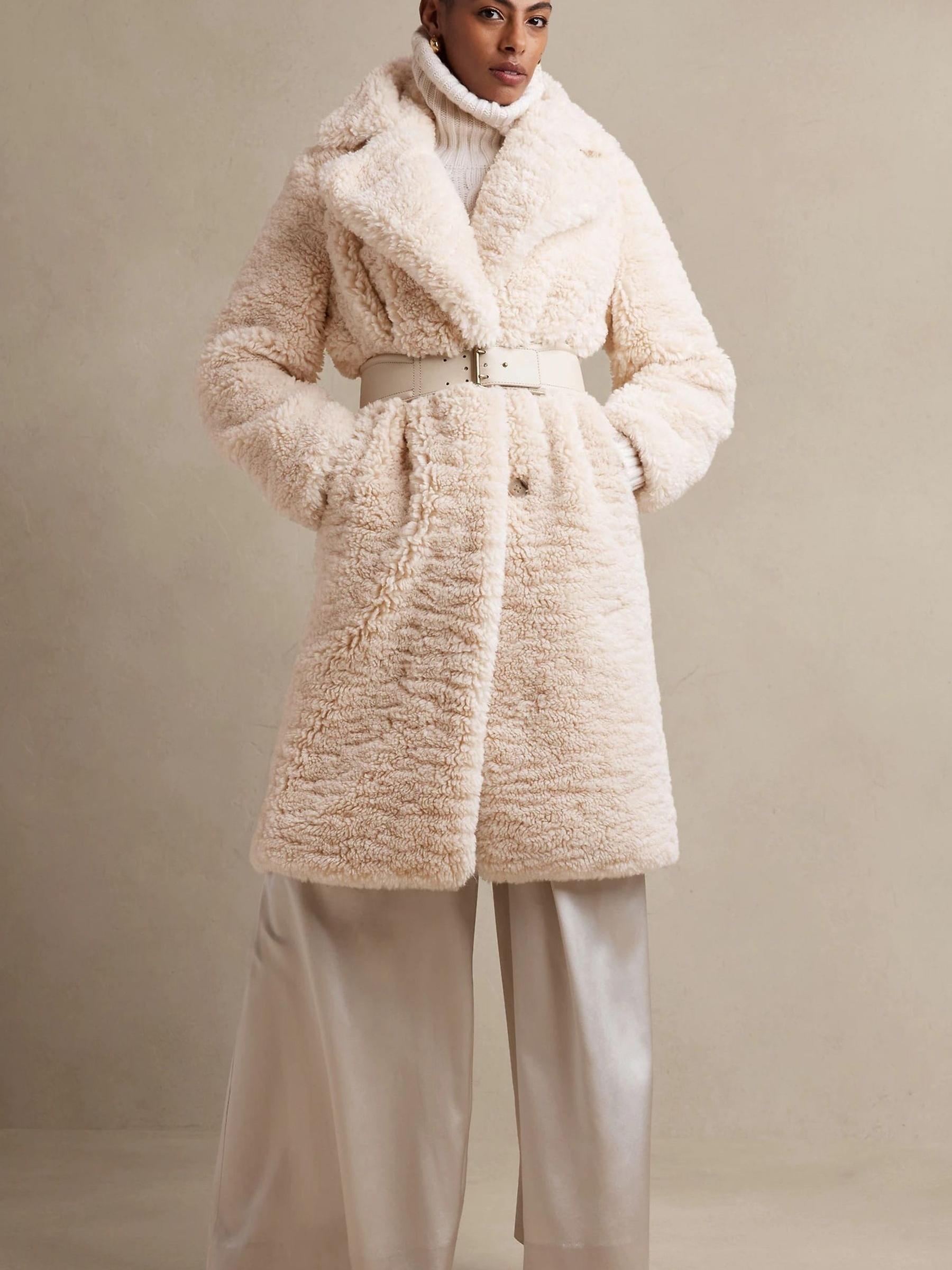 Banana Republic White Serres Sherpa Long Over Coat - Image 1 of 5