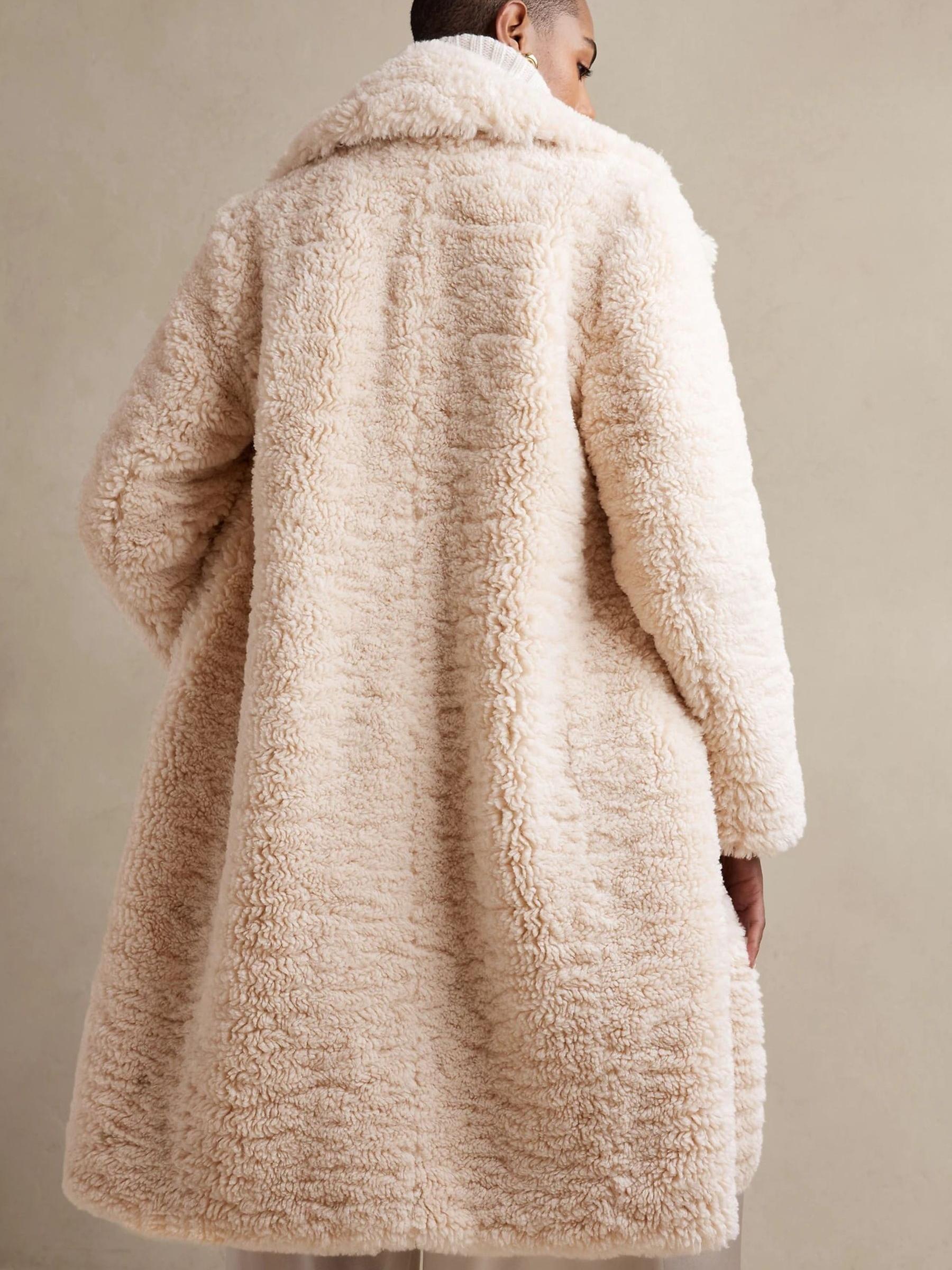 Banana Republic White Serres Sherpa Long Over Coat - Image 2 of 5