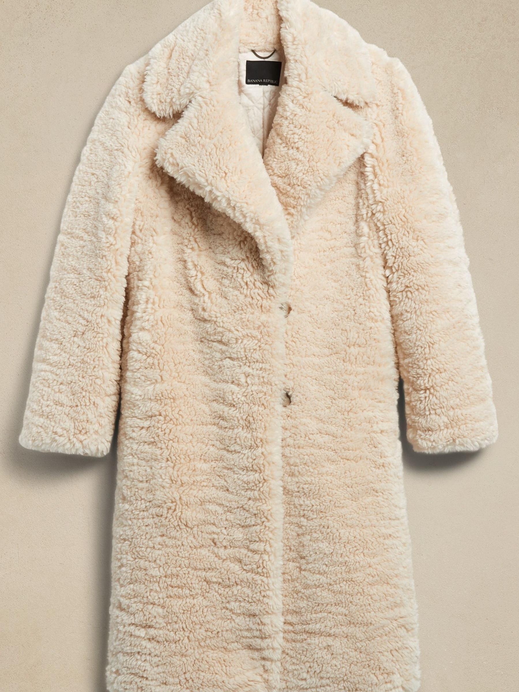 Banana Republic White Serres Sherpa Long Over Coat - Image 4 of 5