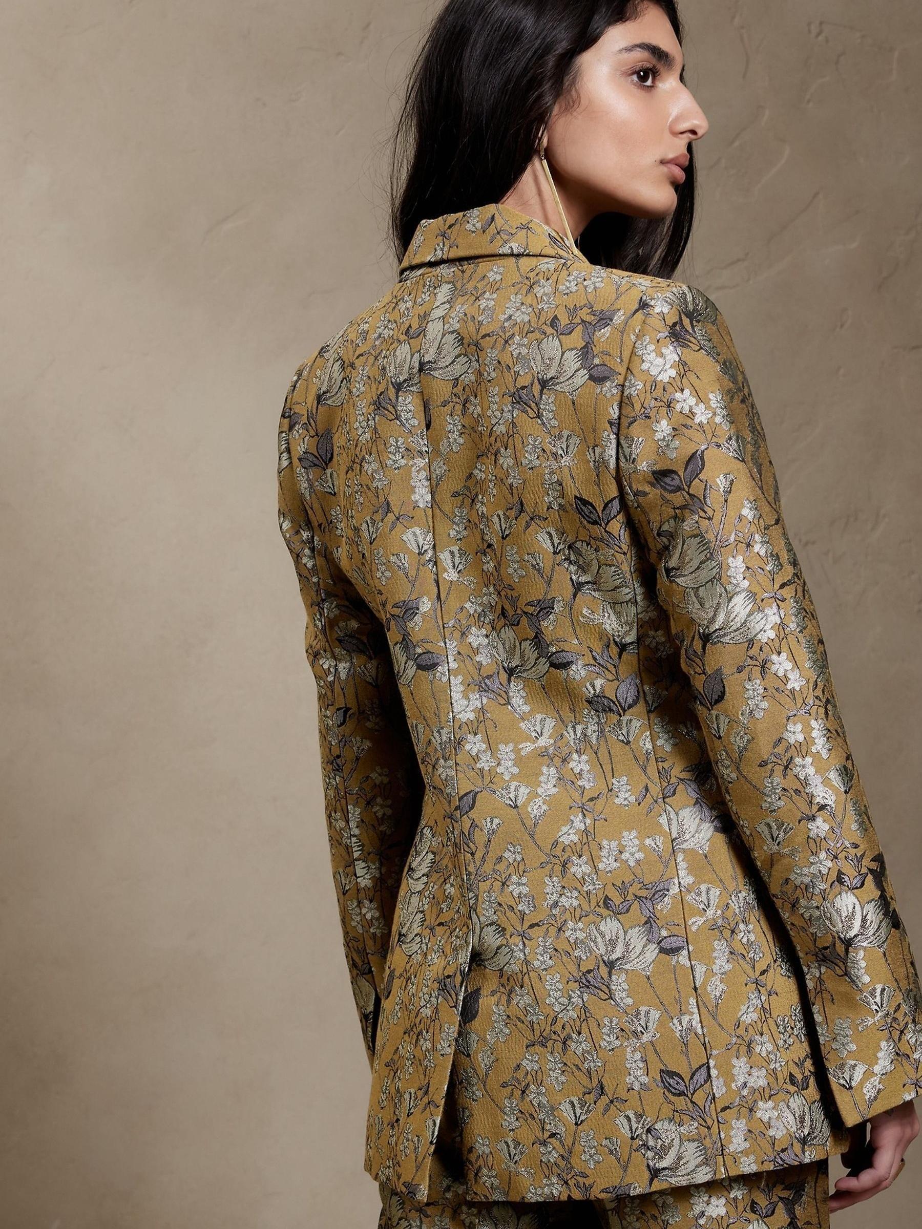 Banana Republic Green Eclat Brocade Blazer - Image 2 of 5
