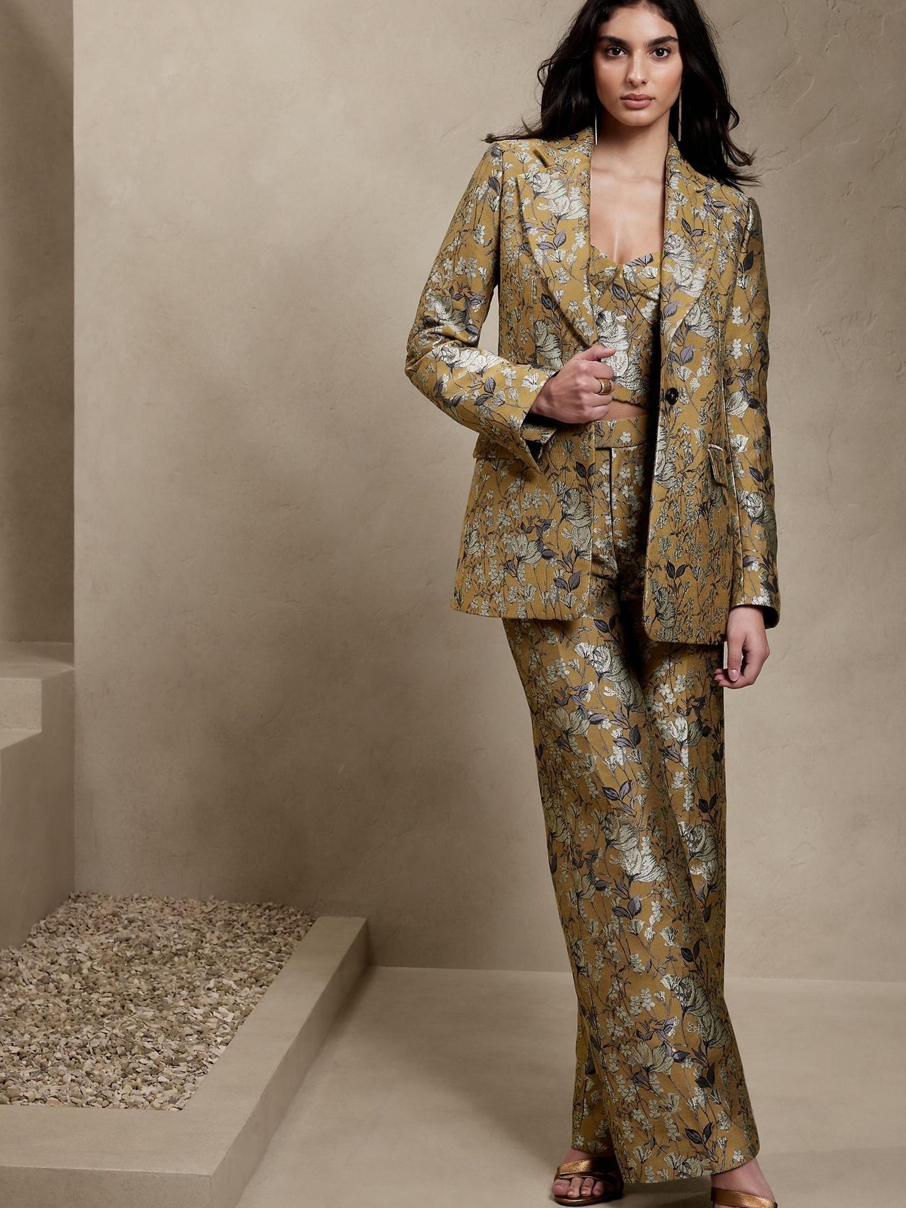 Banana Republic Green Eclat Brocade Blazer - Image 3 of 5