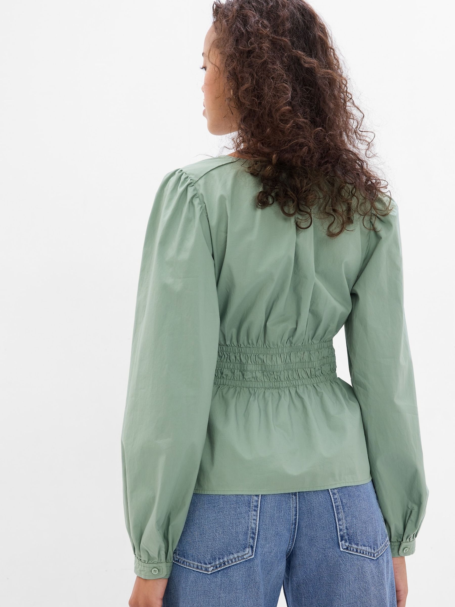 Green Puff Sleeve Peplum Top - Image 2 of 5