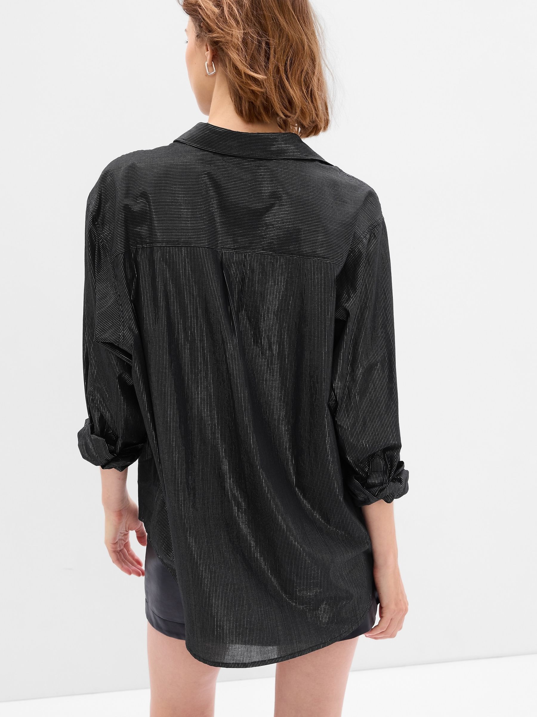 Black Metallic Oversized Shirt - Image 4 of 7