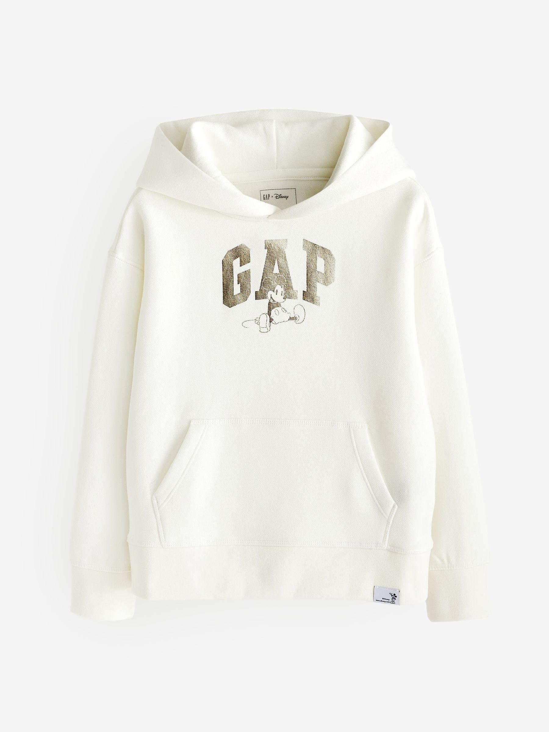 White and Gold Metallic Disney Mickey Mouse Graphic Hoodie - Image 1 of 4