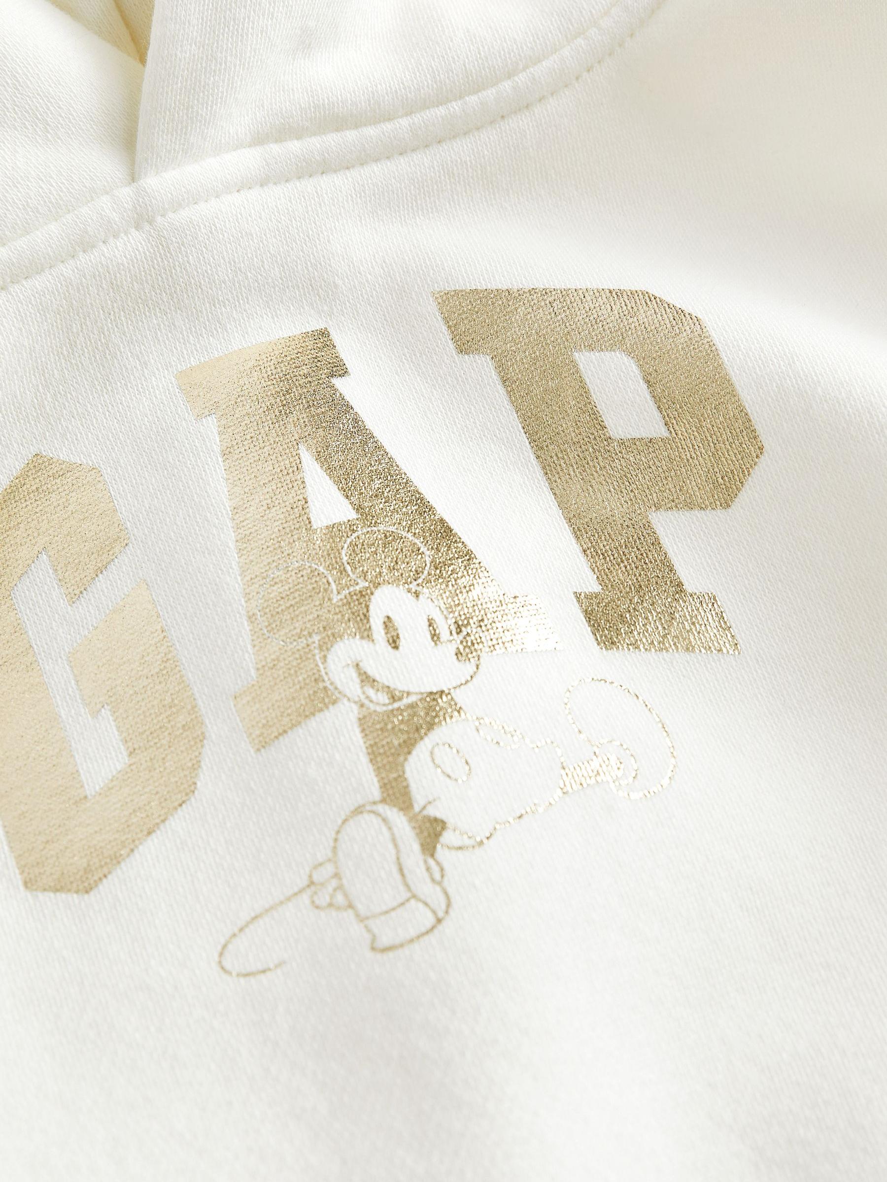 White and Gold Metallic Disney Mickey Mouse Graphic Hoodie - Image 3 of 4