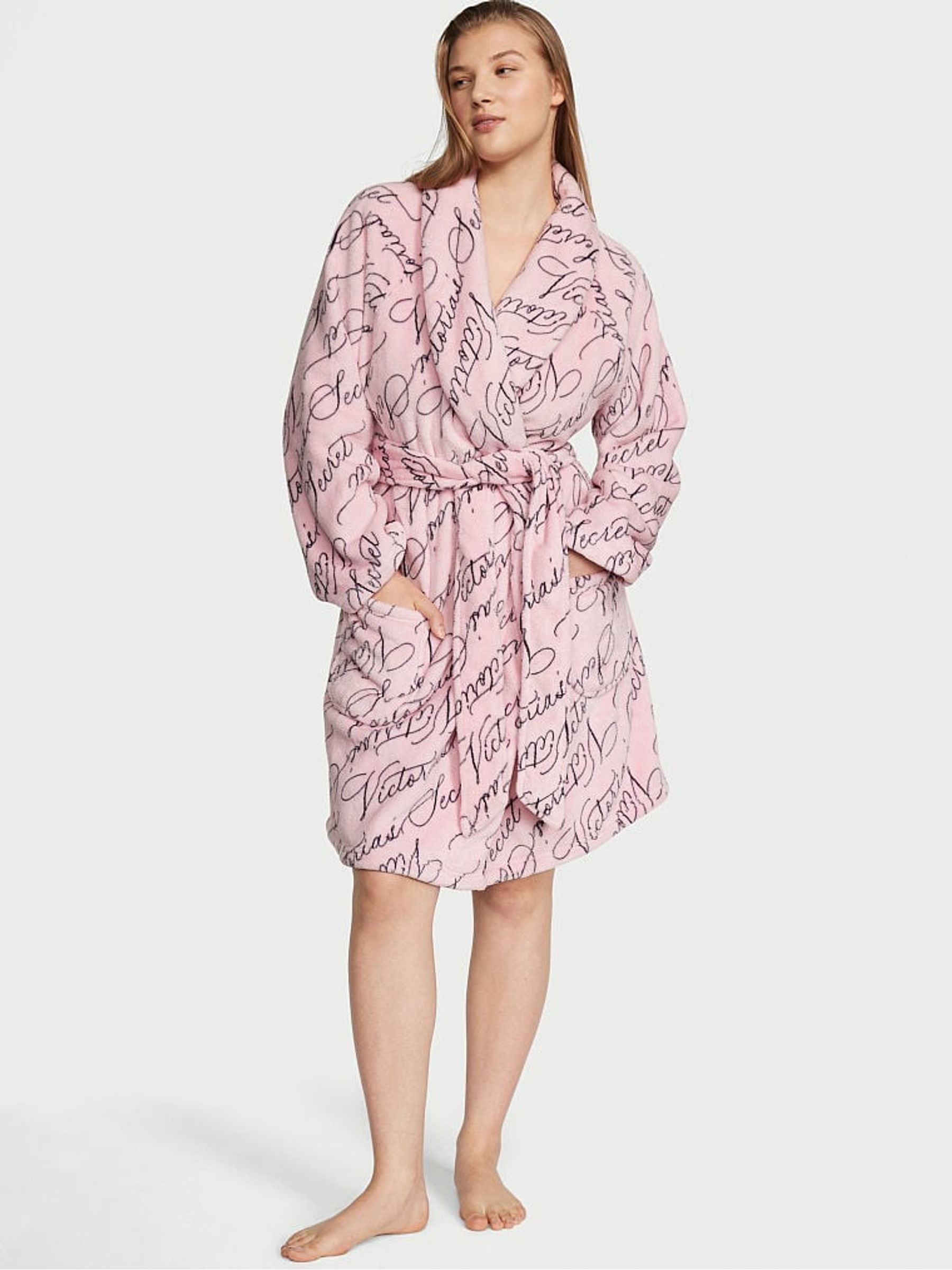 Pretty Blossom Pink Logo Cosy Short Dressing Gown - Image 1 of 3