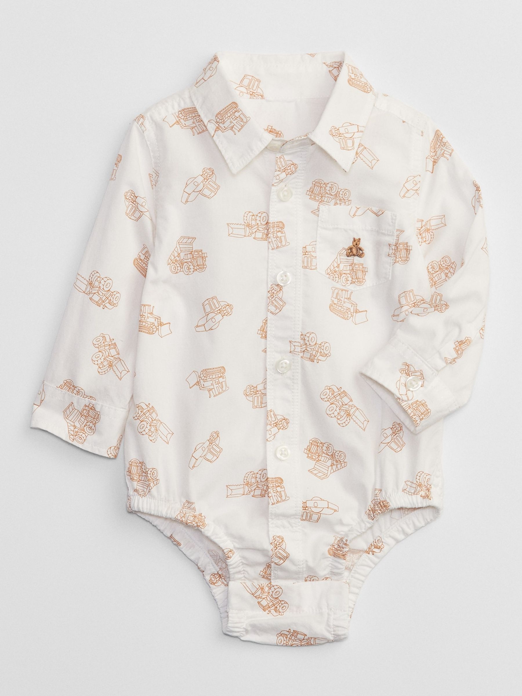 White Brannan Bear Pocket Long Sleeve Poplin Shirt Baby Bodysuit - Image 1 of 1