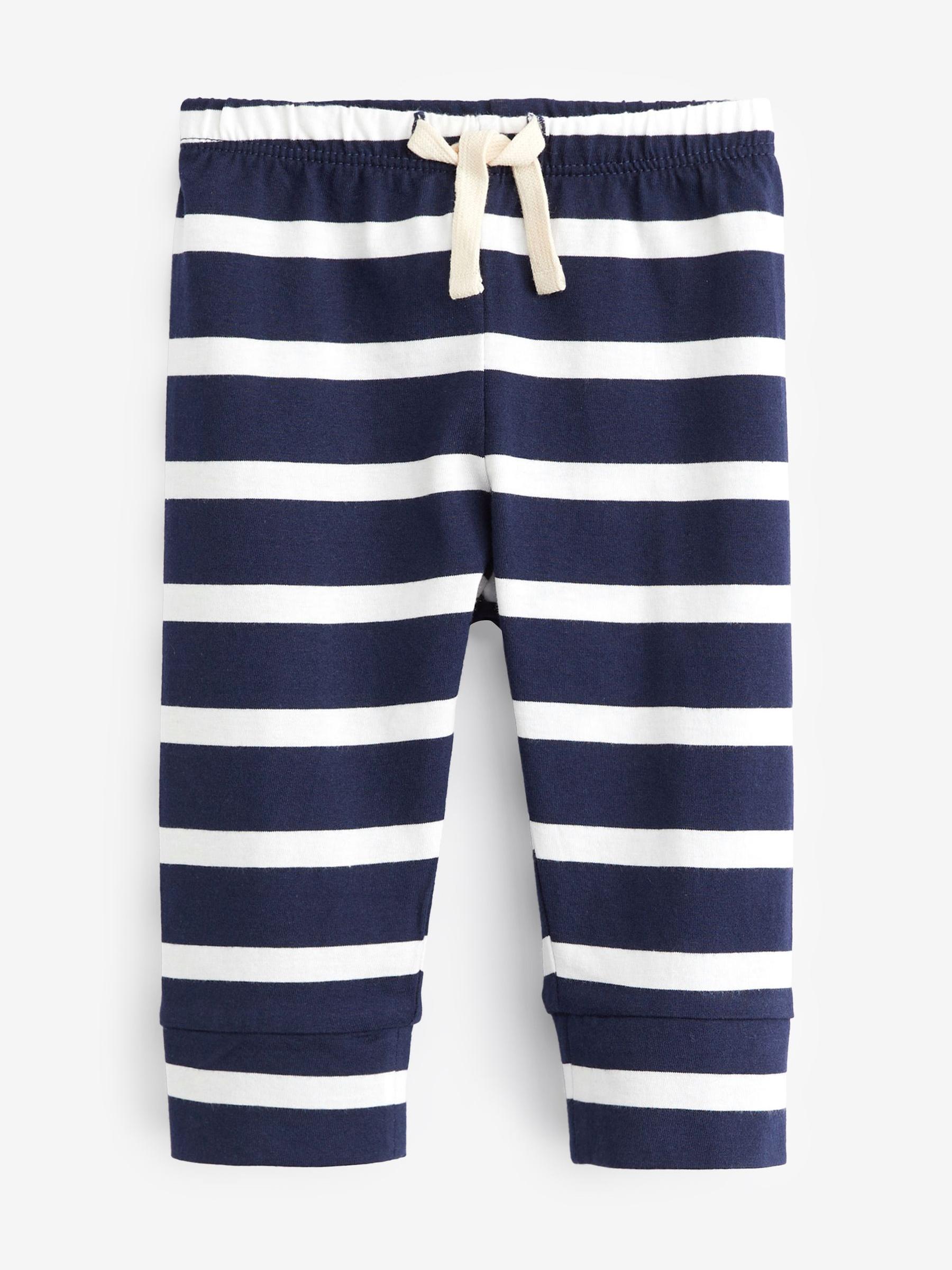 Navy & White Stripe Print Jersey Joggers - Baby - Image 1 of 3