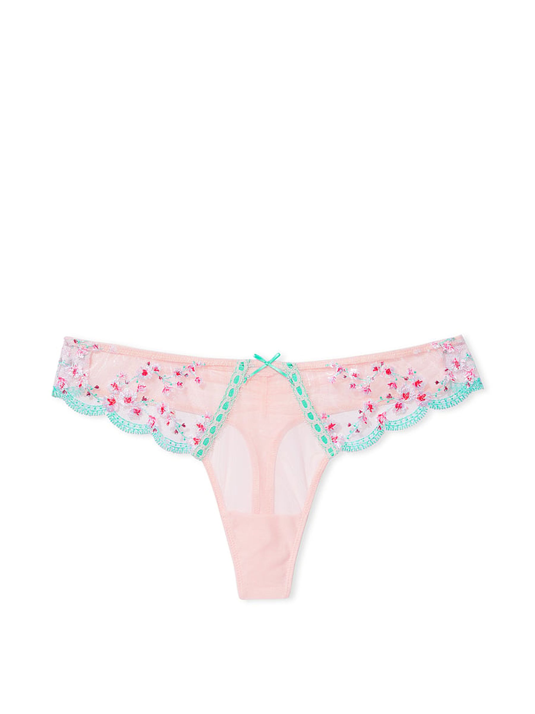 Ballet Pink Thong Cherry Blossom Embroidered Knickers - Image 3 of 3