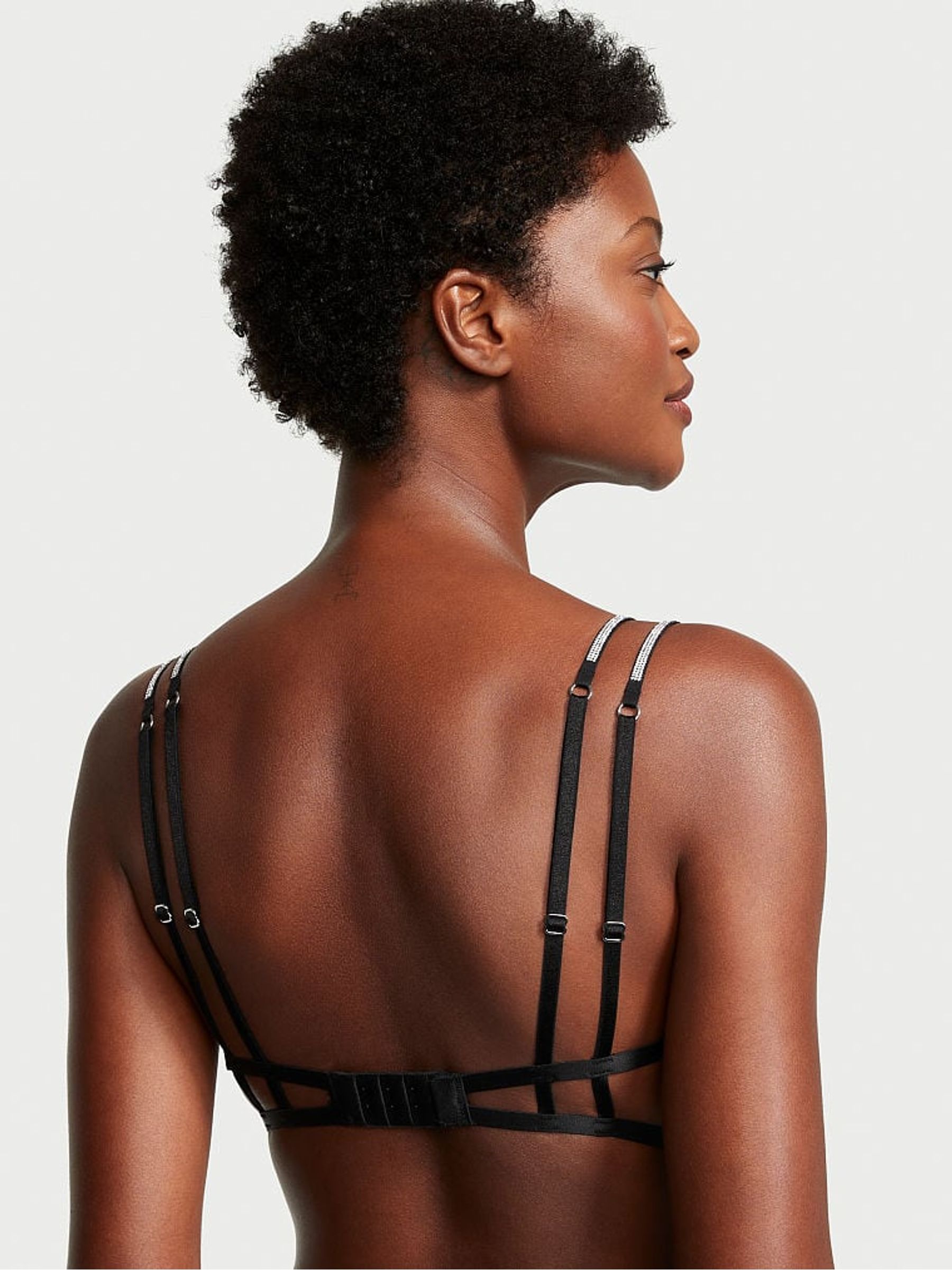 Black Shine Strap Open Cup Triangle Bra - Image 2 of 4
