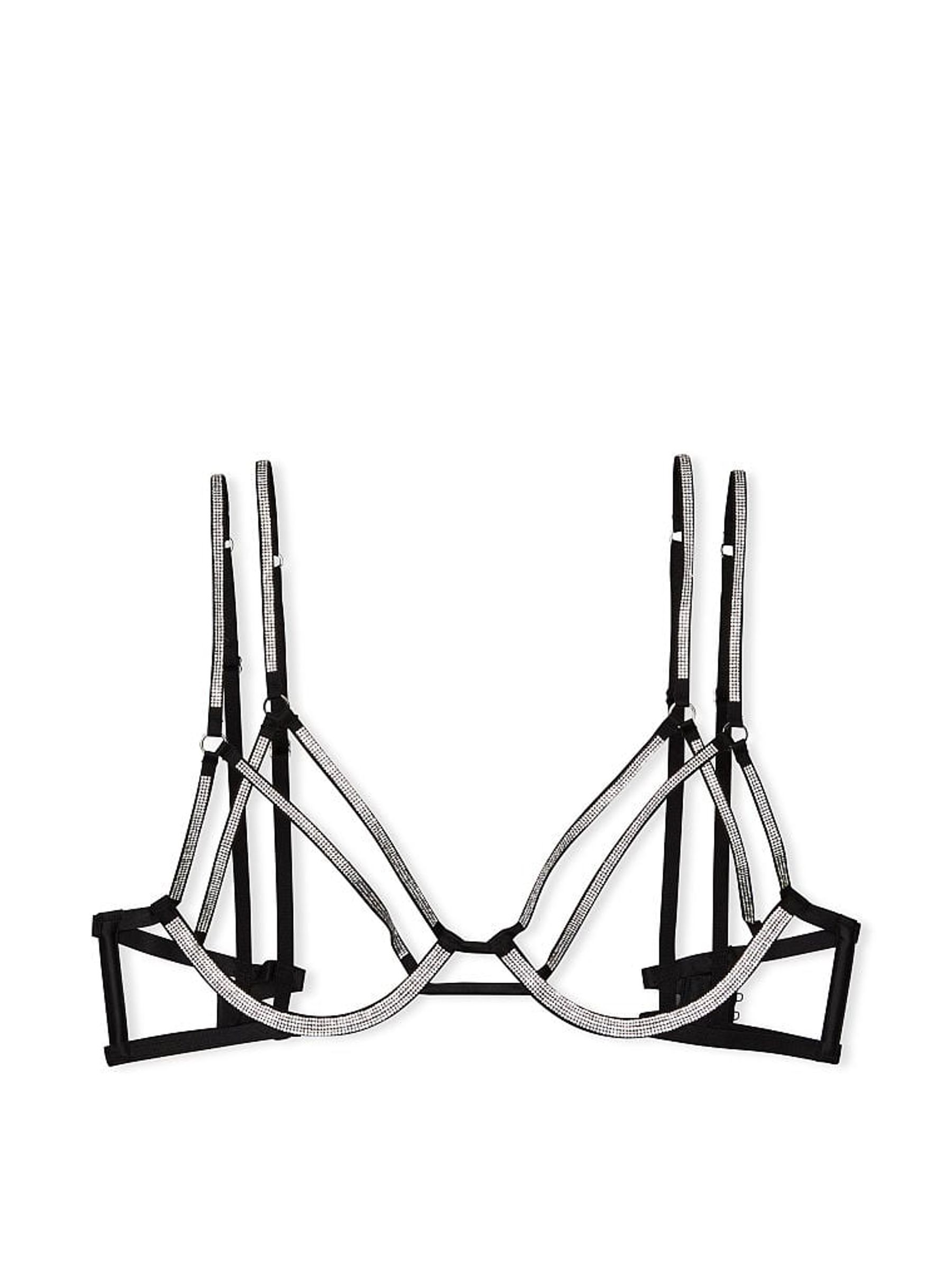 Black Shine Strap Open Cup Triangle Bra - Image 4 of 4