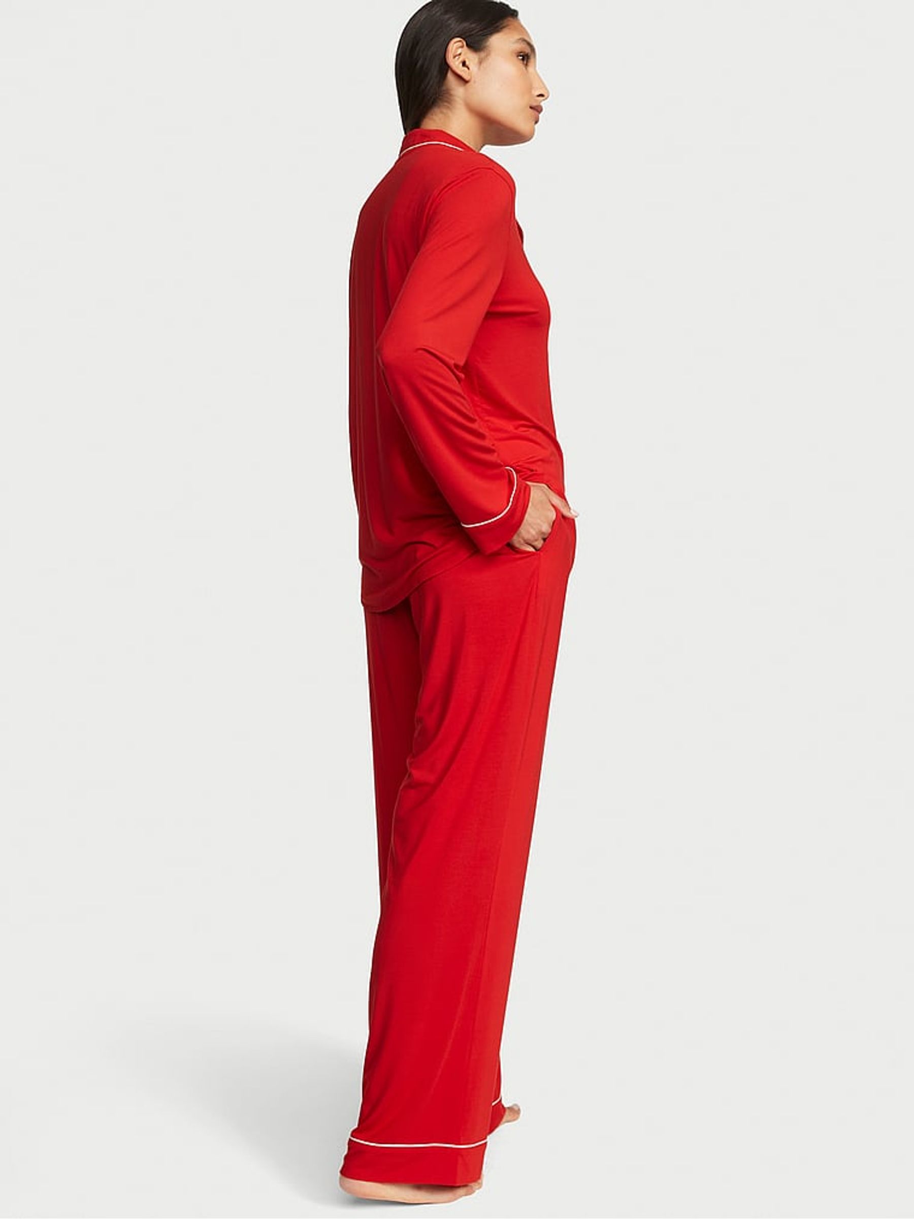 Lipstick Red Modal Long Pyjamas - Image 2 of 3