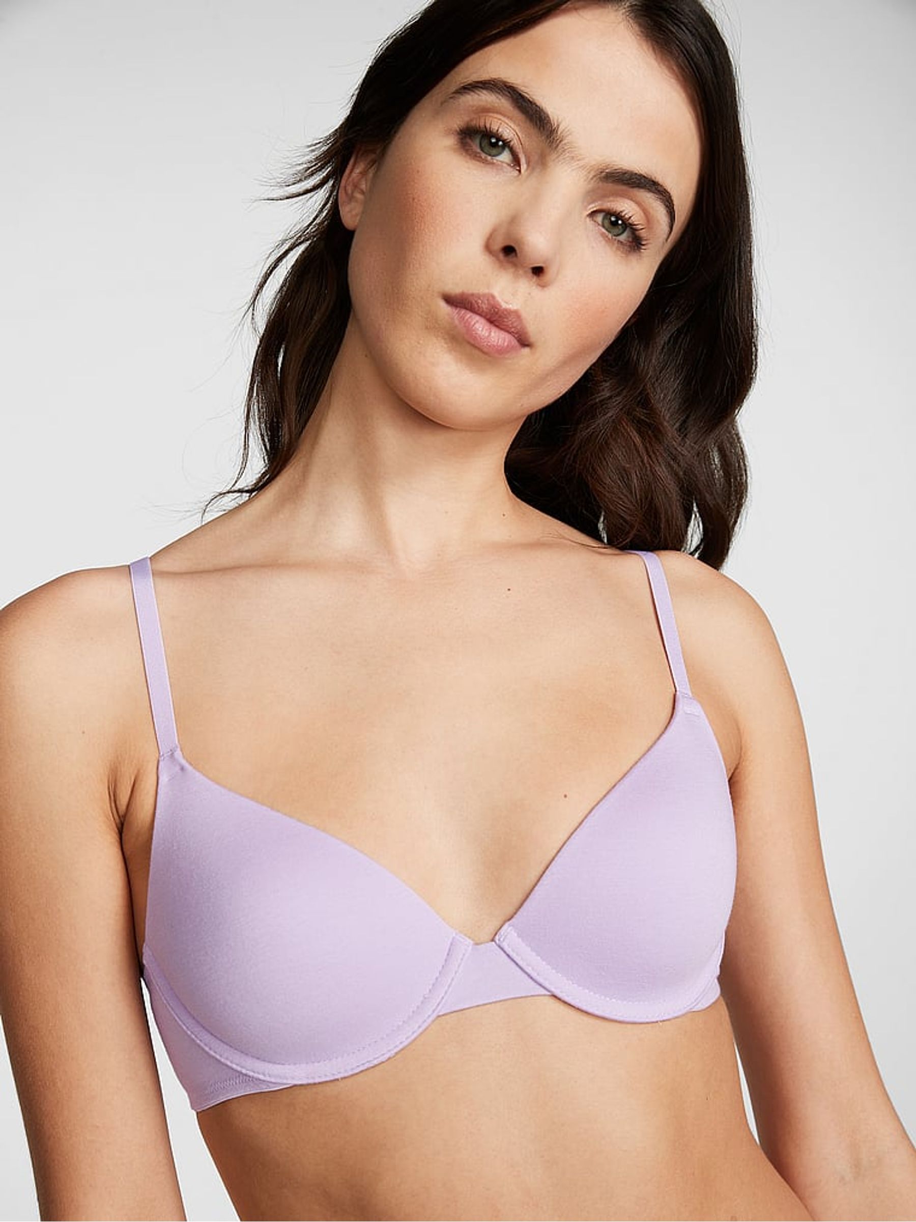 Pastel Lilac Purple Lightly Lined Cotton Logo Bra - Image 1 of 3