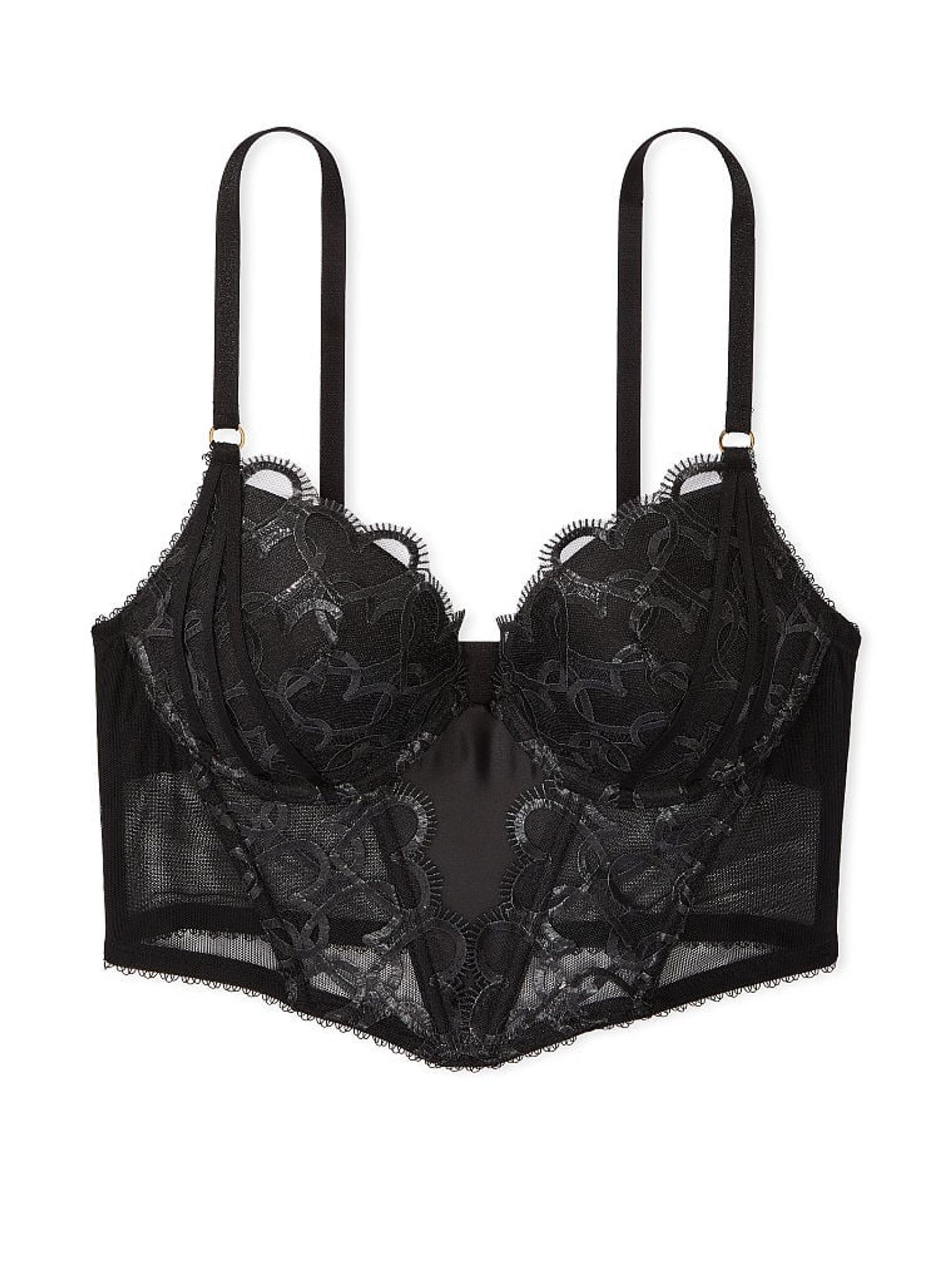 Black Heart Chain Shine Embroidered Corset Bra Top - Image 3 of 4