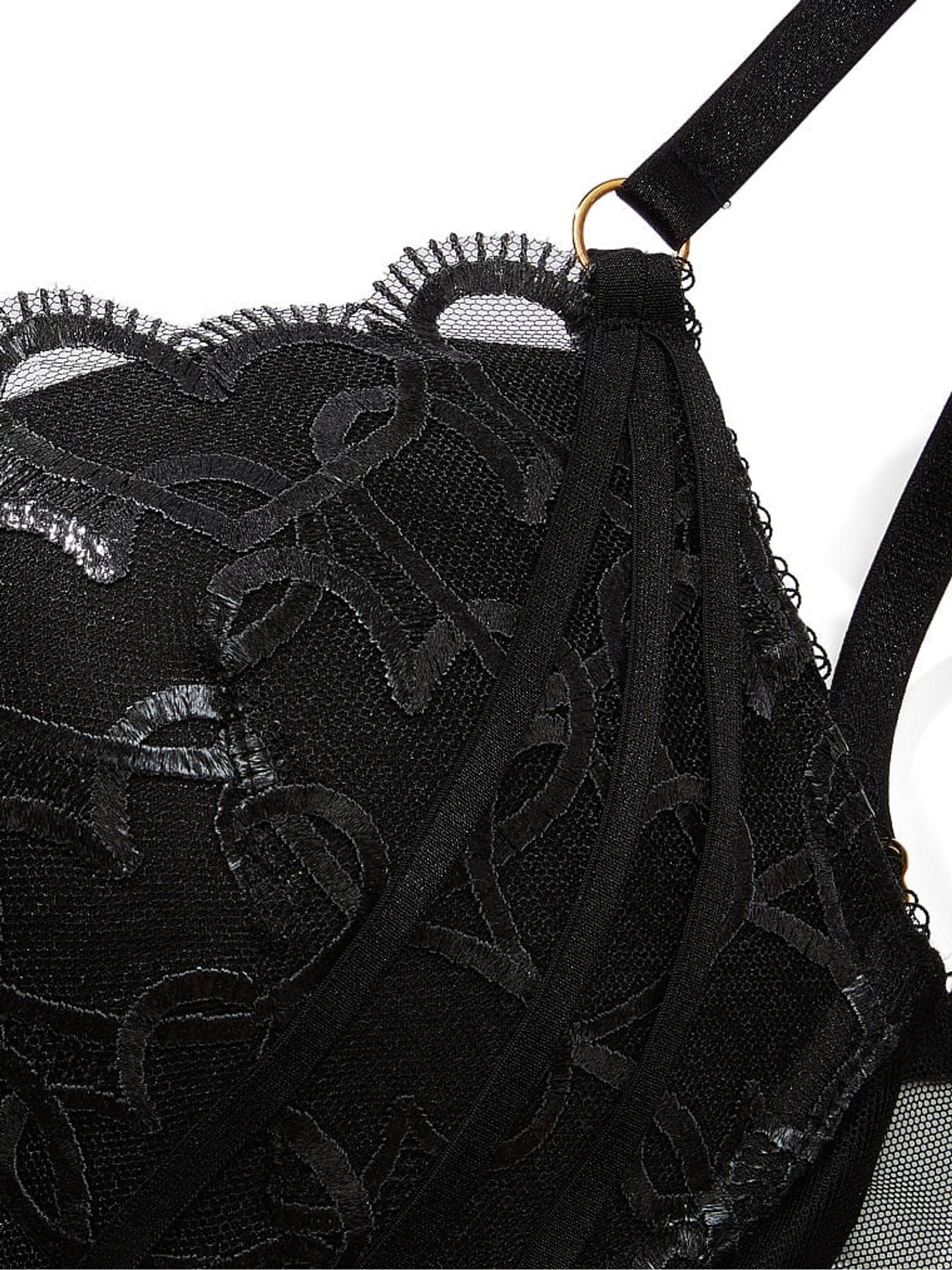 Black Heart Chain Shine Embroidered Corset Bra Top - Image 4 of 4