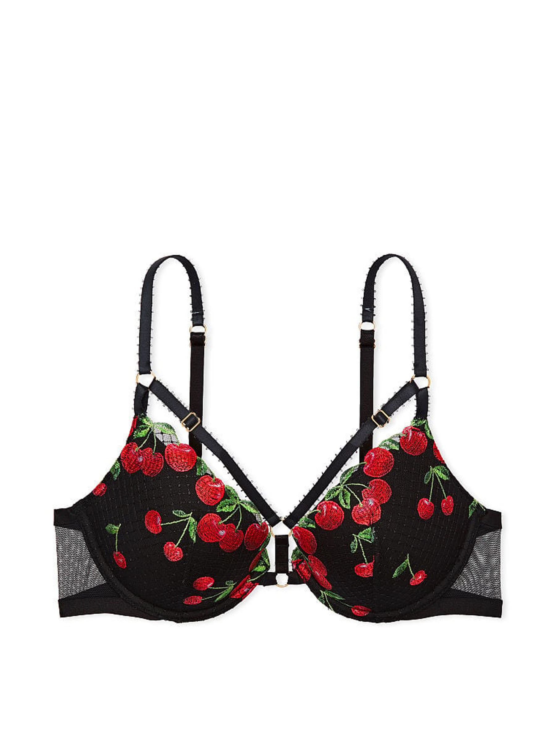 Cherry Black Push Up Embroidered Bra - Image 3 of 3