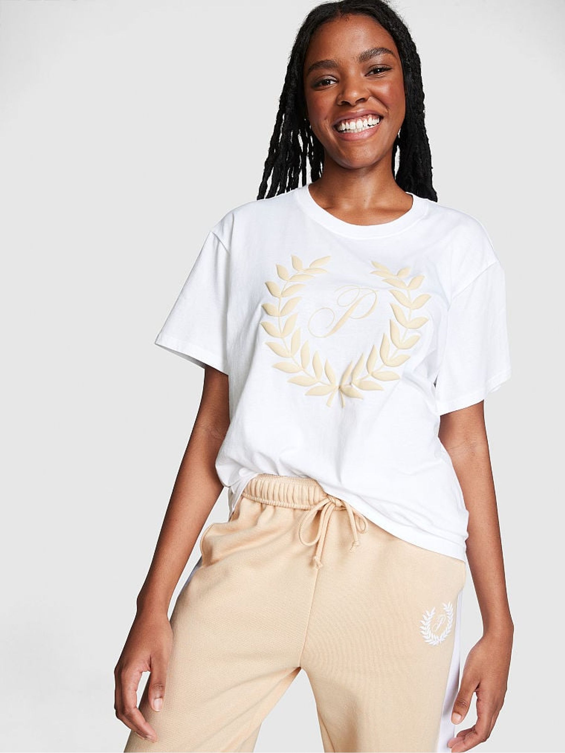 Optic White Short Sleeve Oversized Campus T-Shirt - Image 1 of 3