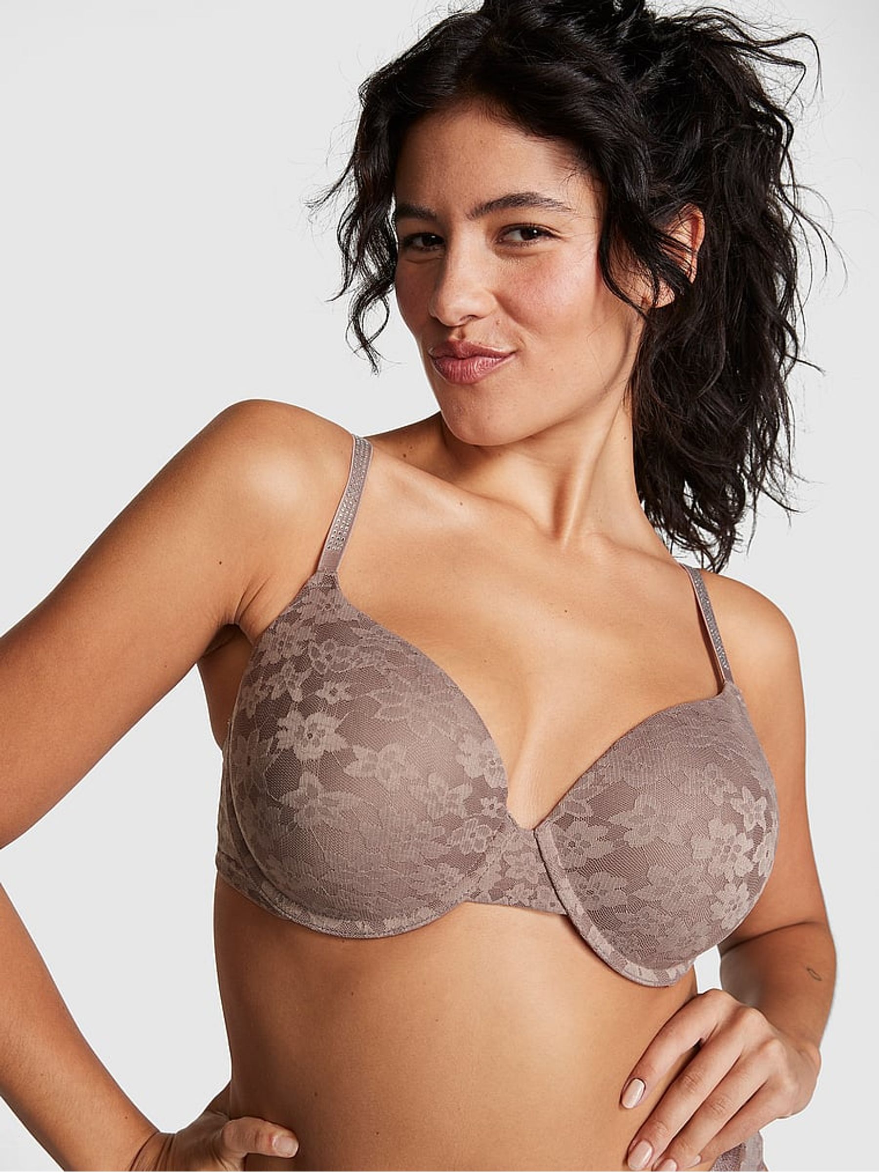 Iced Coffee Brown Shine Strap Lace Lightly Lined Bra - Image 1 of 4