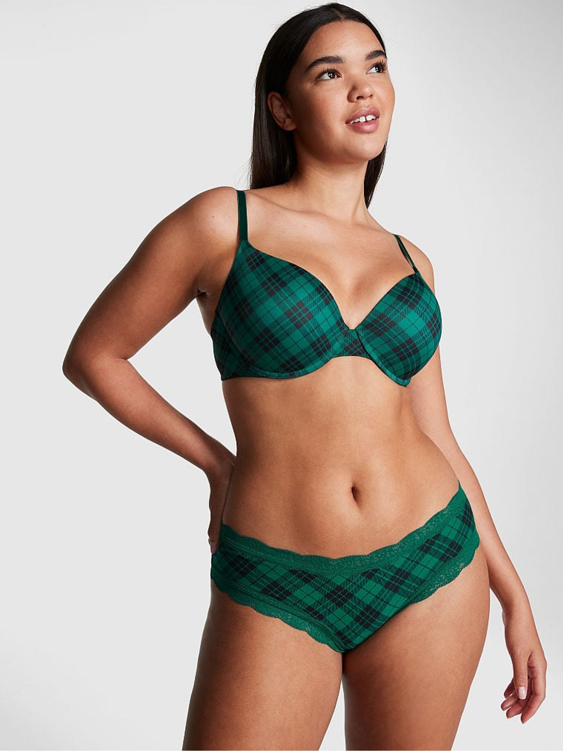 Garnet Green Plaid Push Up Bra - Image 3 of 4