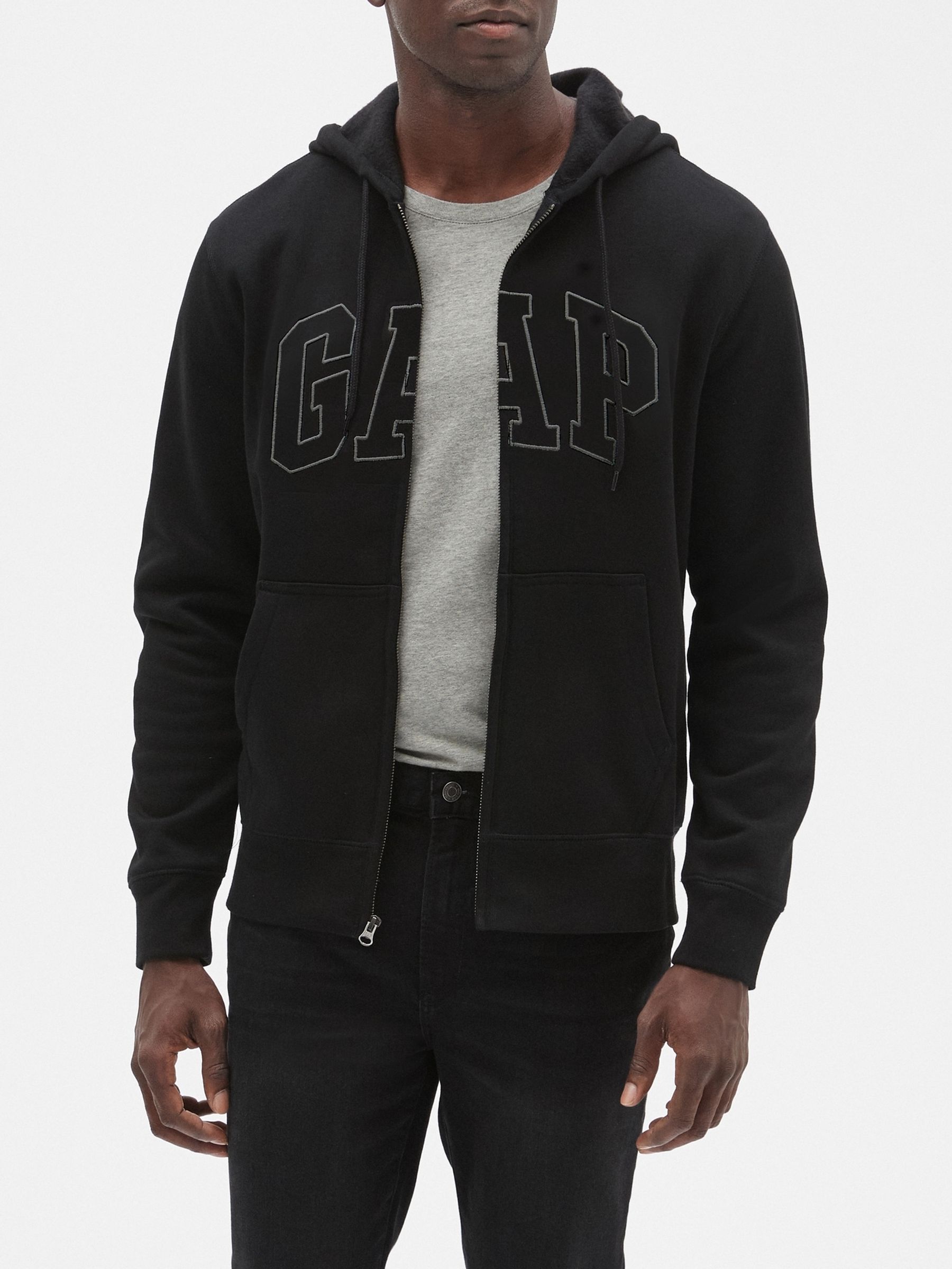 Black Zip Up Arch Logo Hoodie - Image 1 of 3