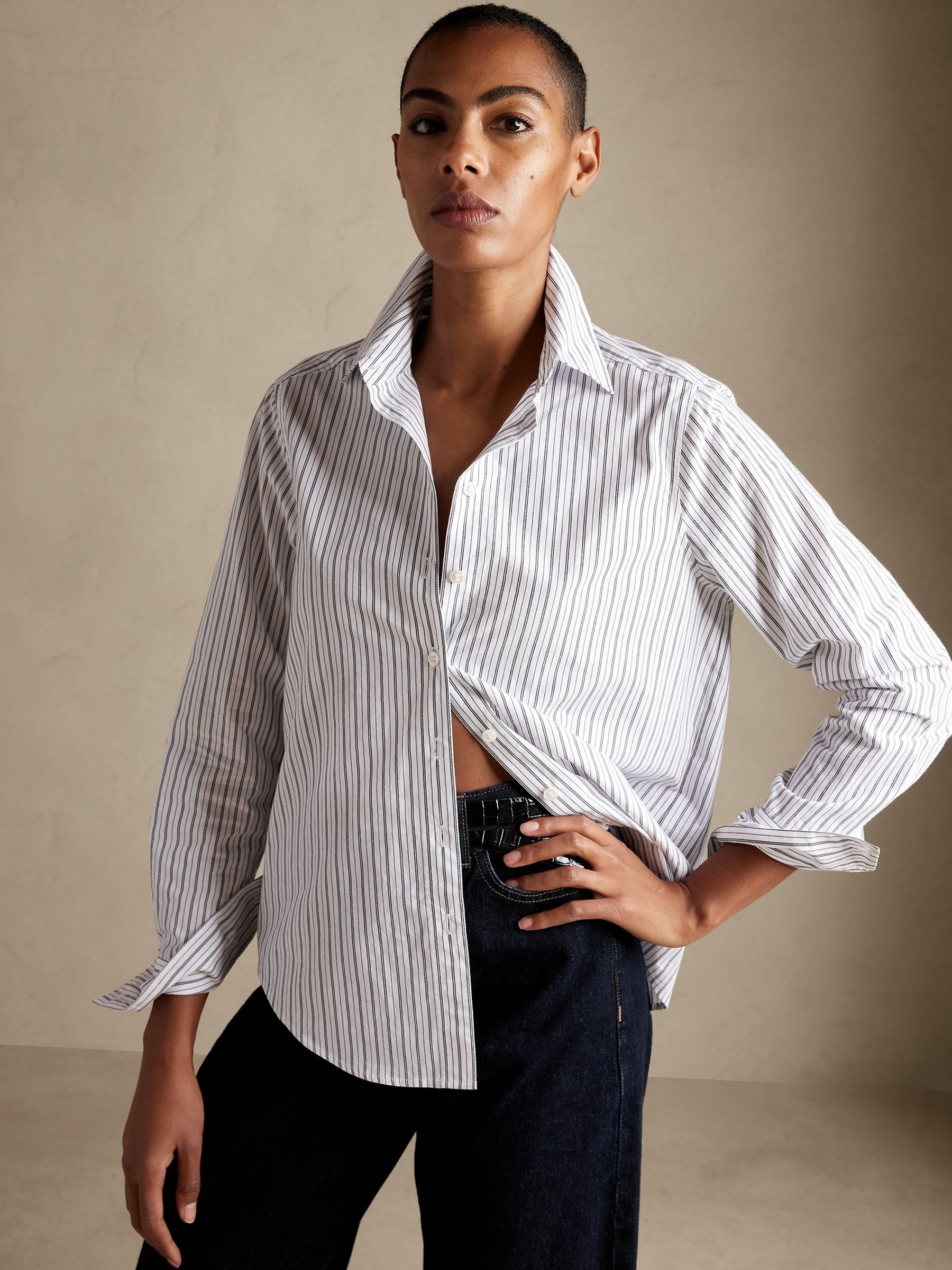 Banana Republic Black & White Stripes The Classic Shirt - Image 1 of 4
