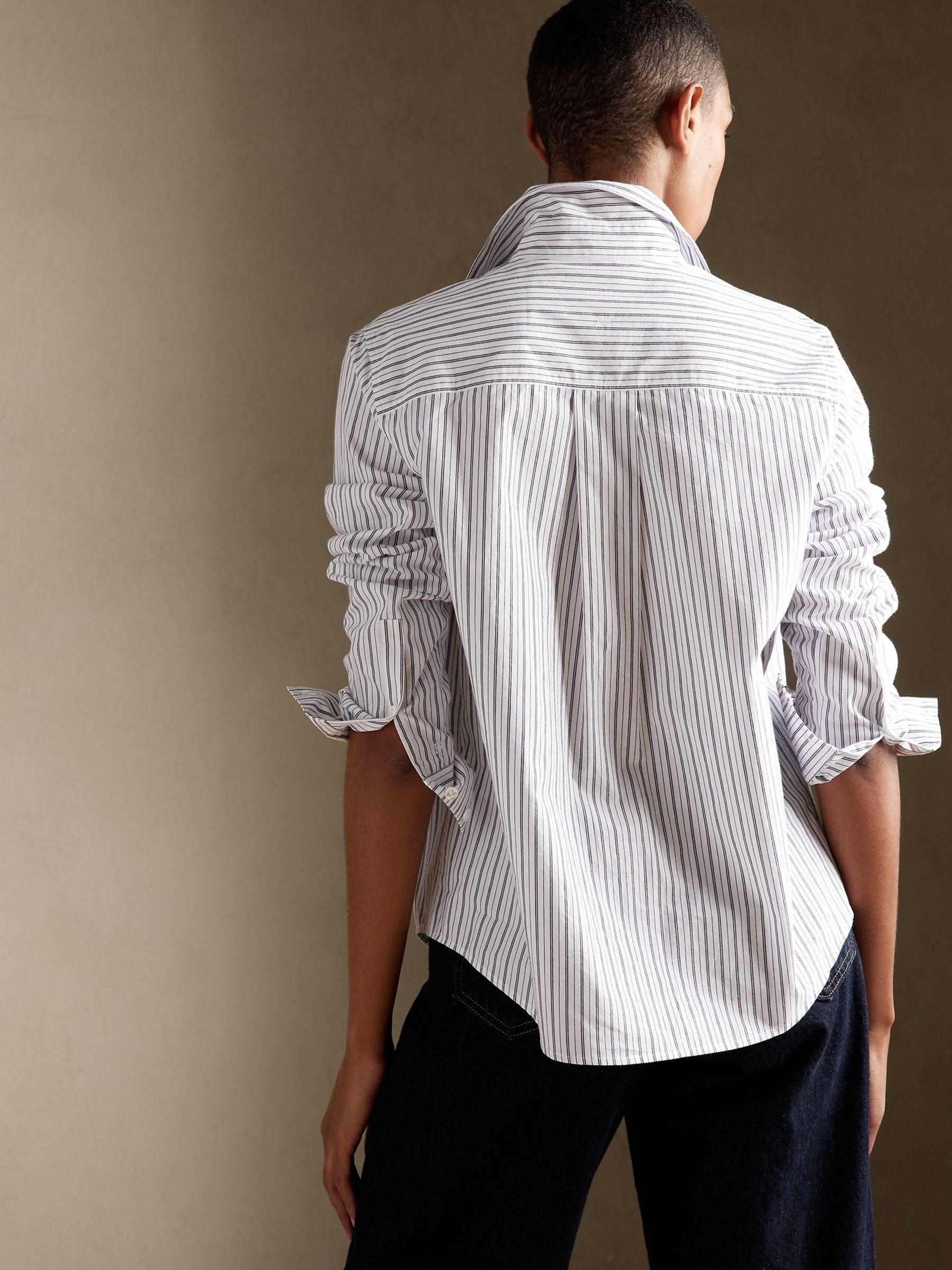 Banana Republic Black & White Stripes The Classic Shirt - Image 2 of 4