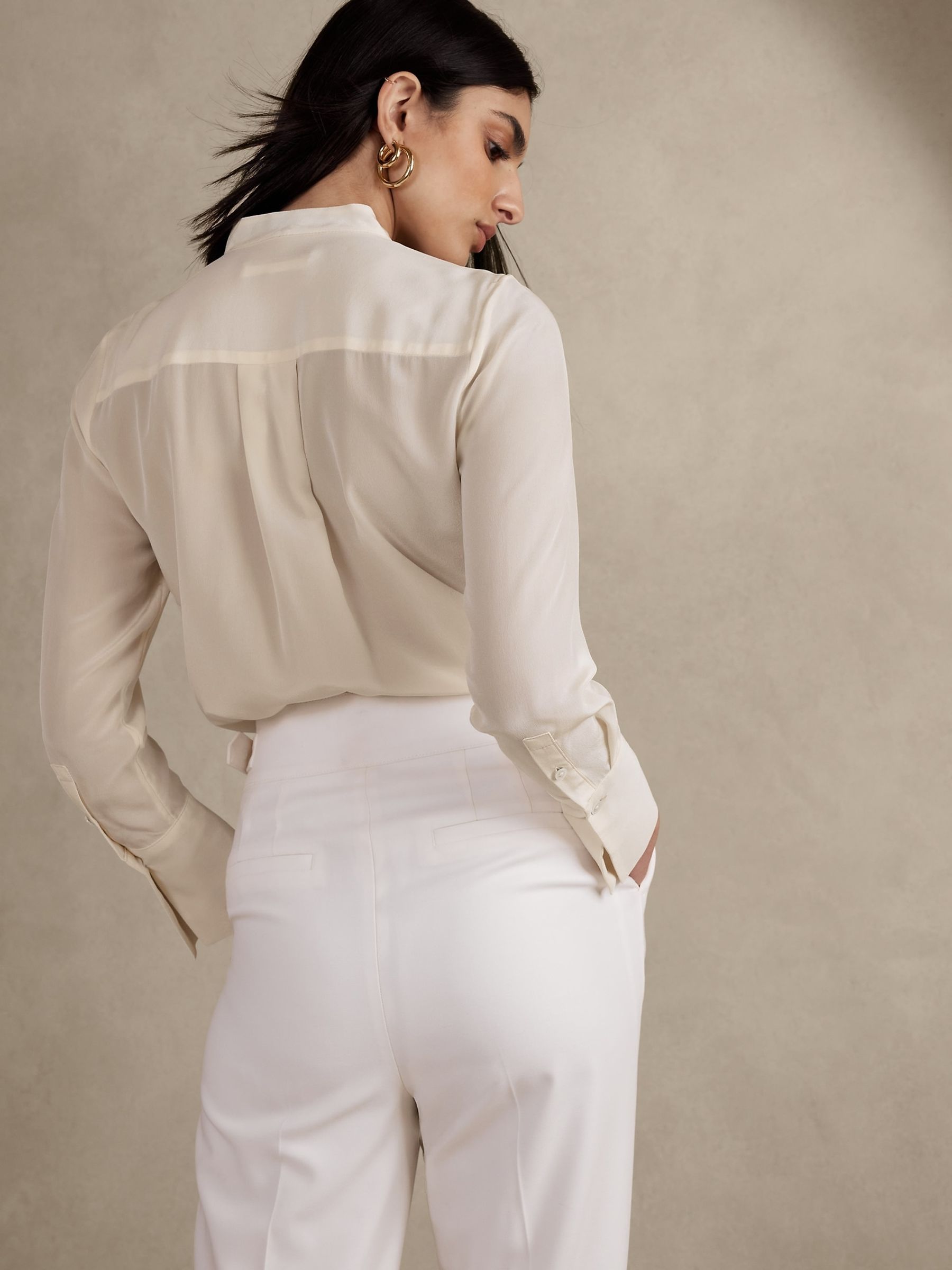 Banana Republic White Silk Tuxedo Shirt - Image 2 of 4