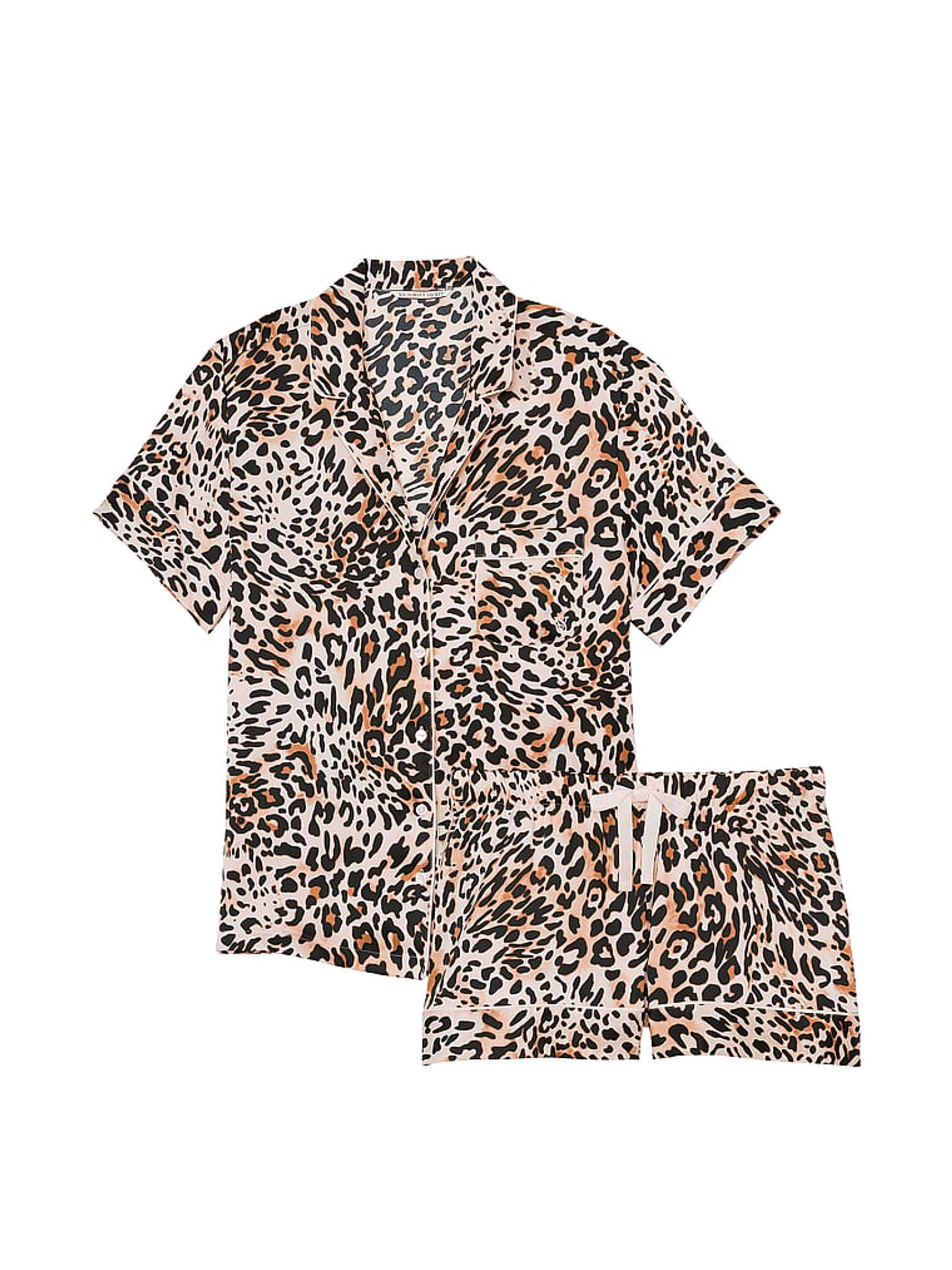 Wavy Leopard Brown Satin Short Pyjama Set - Image 3 of 3
