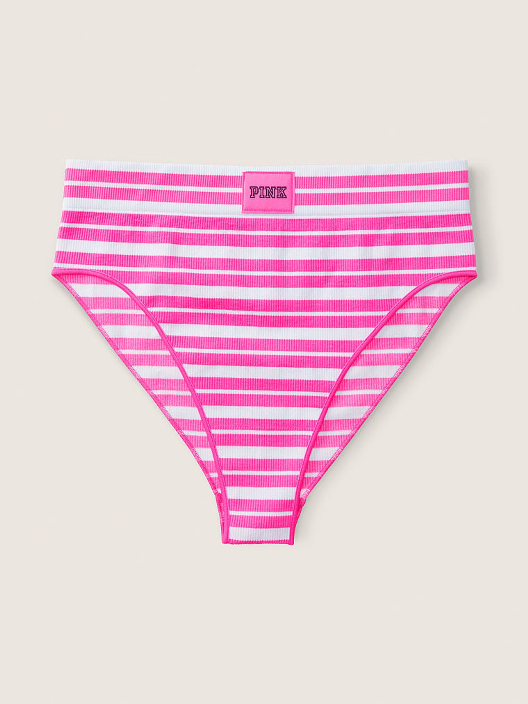 Atomic Pink Striped Seamless High Waist Rib Bikini Underwear - Image 3 of 4