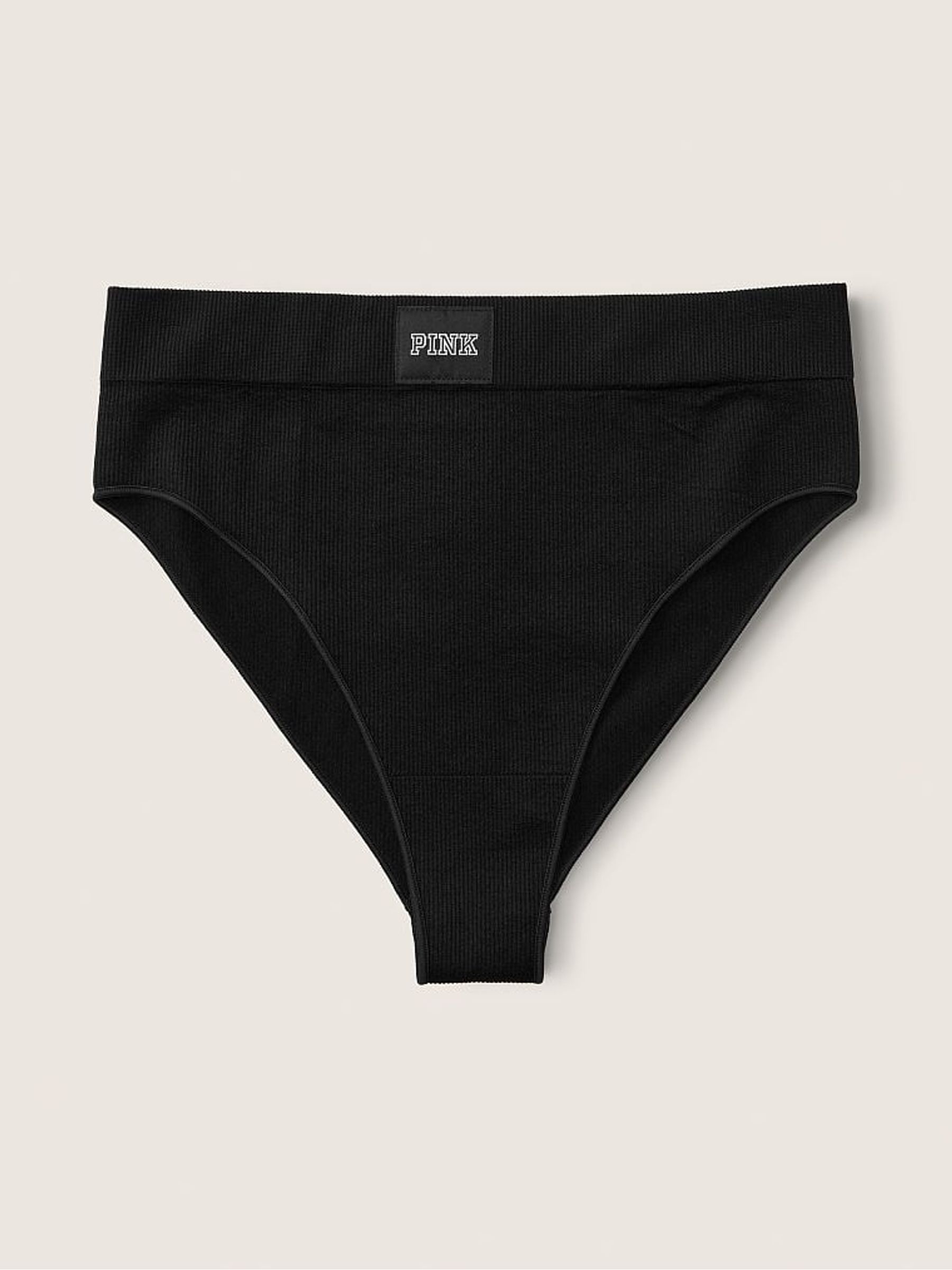 Pure Black Seamless High Waist Rib Bikini Knickers - Image 1 of 2