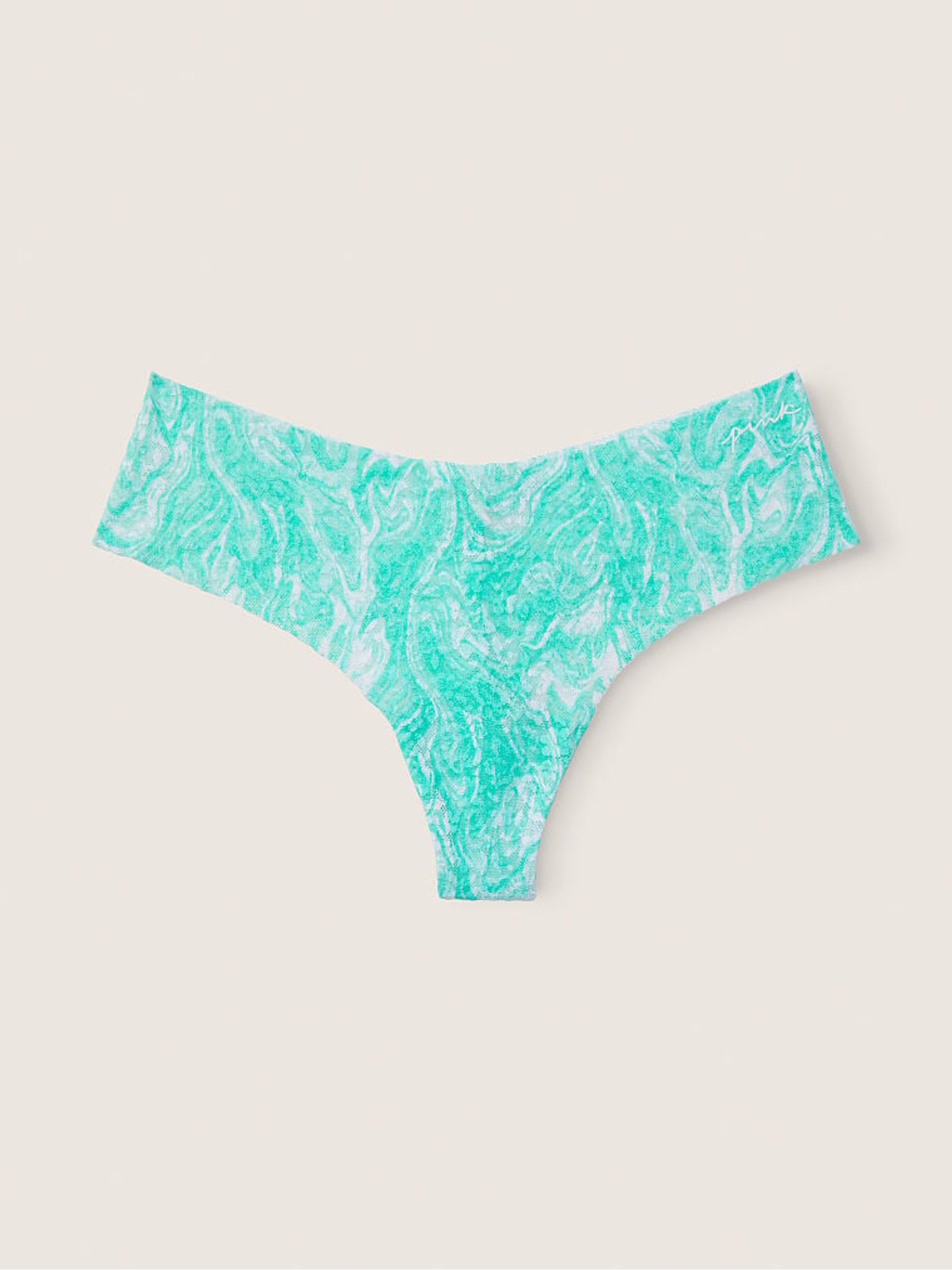 Teal Ice Green Thong Lace No Show Knickers - Image 1 of 2