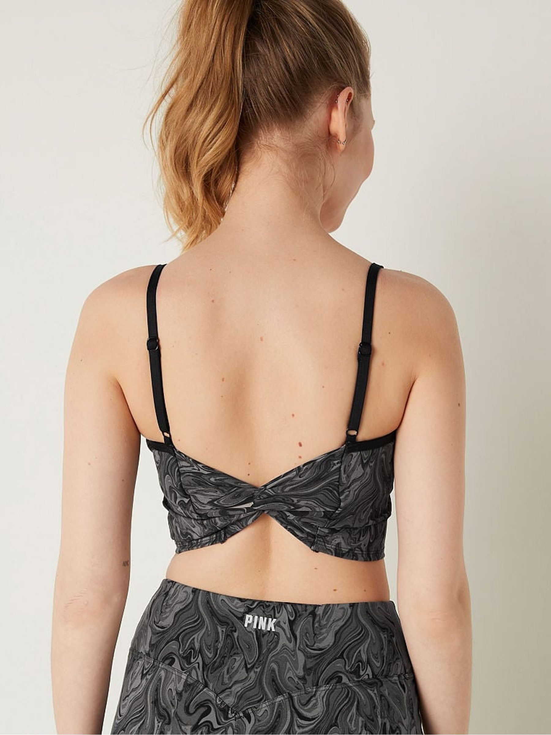 Black Charcoal Marble Ultimate Lightly Lined Twist Back Sports Bra - Image 2 of 5
