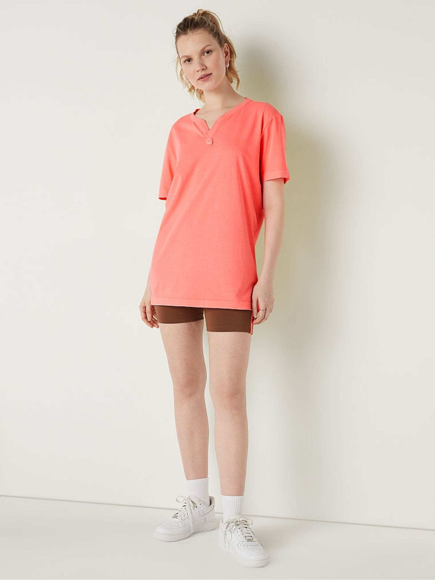 Coral Flash Orange Cotton ShortSleeve Henley Campus TShirt - Image 3 of 4