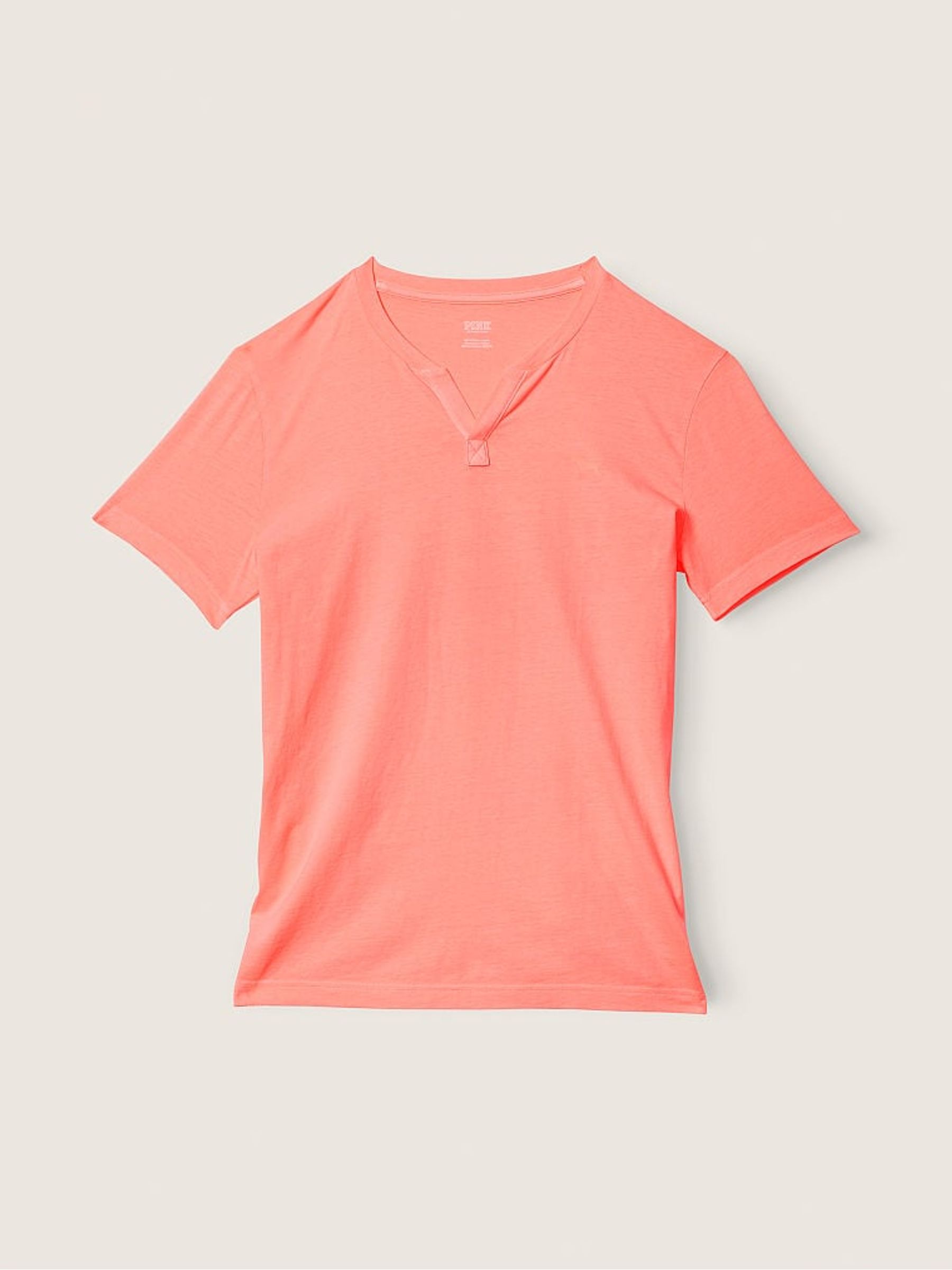 Coral Flash Orange Cotton ShortSleeve Henley Campus TShirt - Image 4 of 4