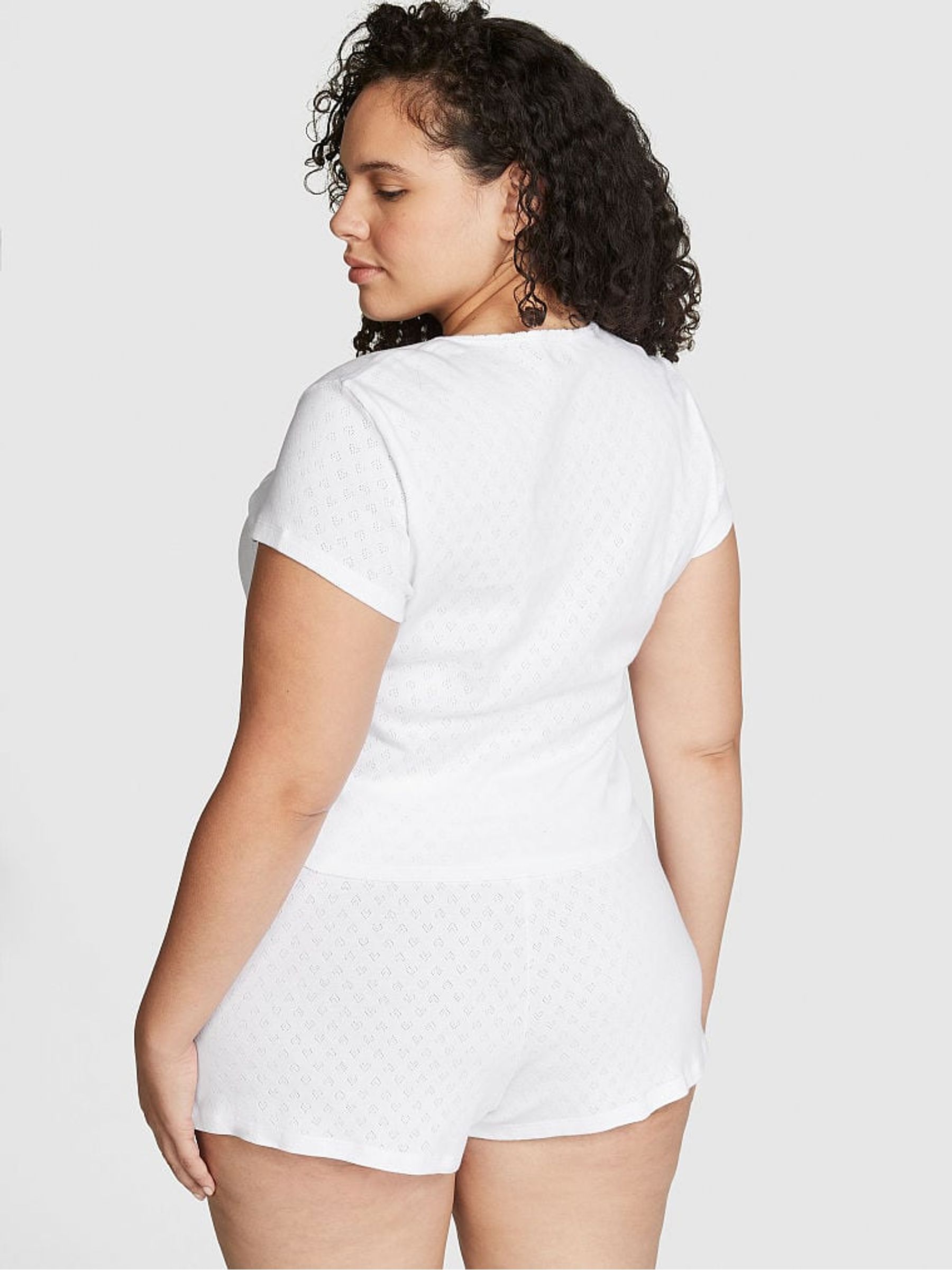 Optic White Heart Pointelle Short Pyjama Set - Image 2 of 3