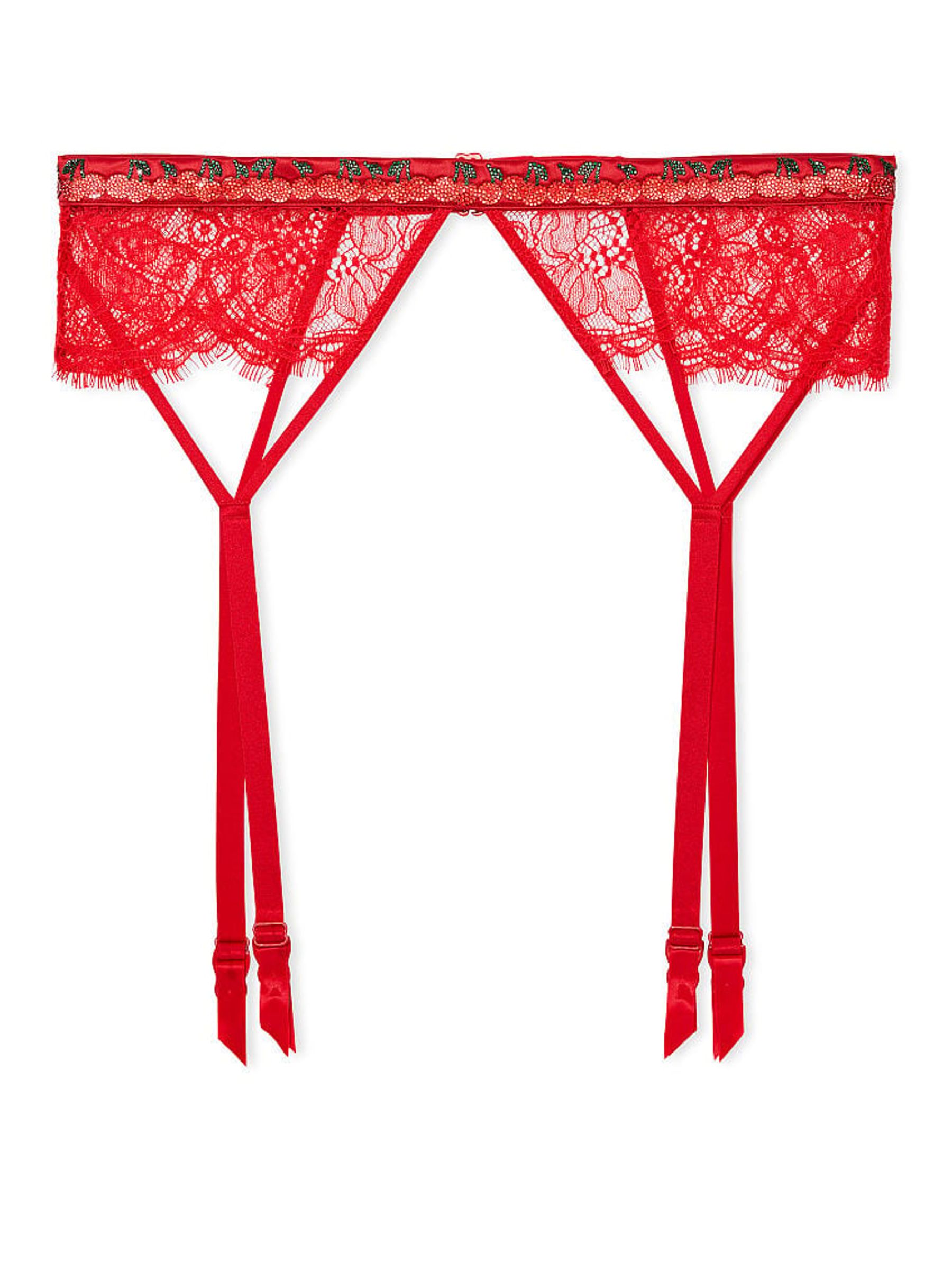Lipstick Red Shine Strap Lace Suspenders - Image 3 of 4