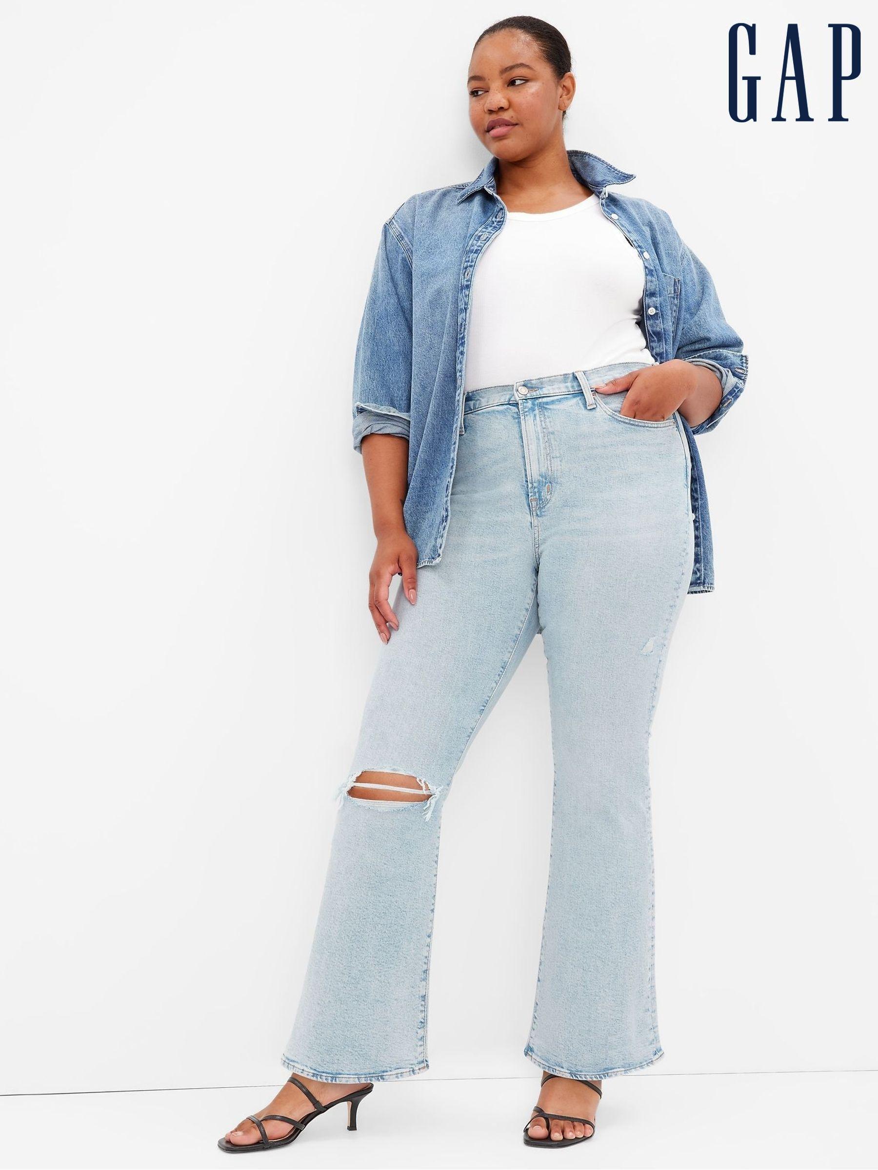 Light Wash Blue High Waisted Ripped 70's Flared Jeans - Image 1 of 3