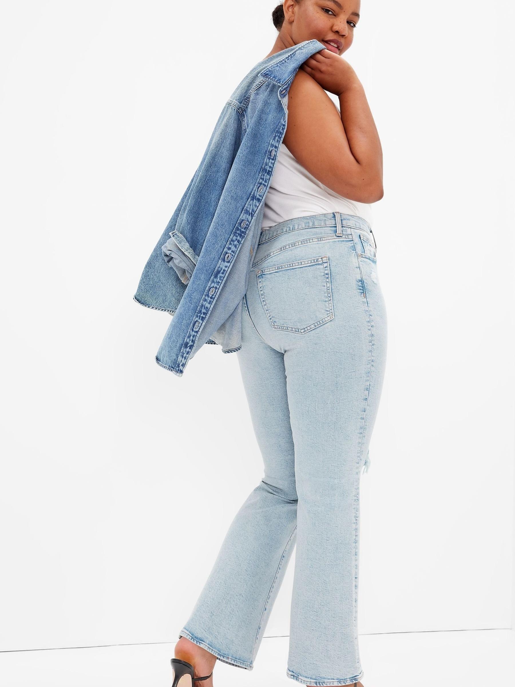 Light Wash Blue High Waisted Ripped 70's Flared Jeans - Image 2 of 3