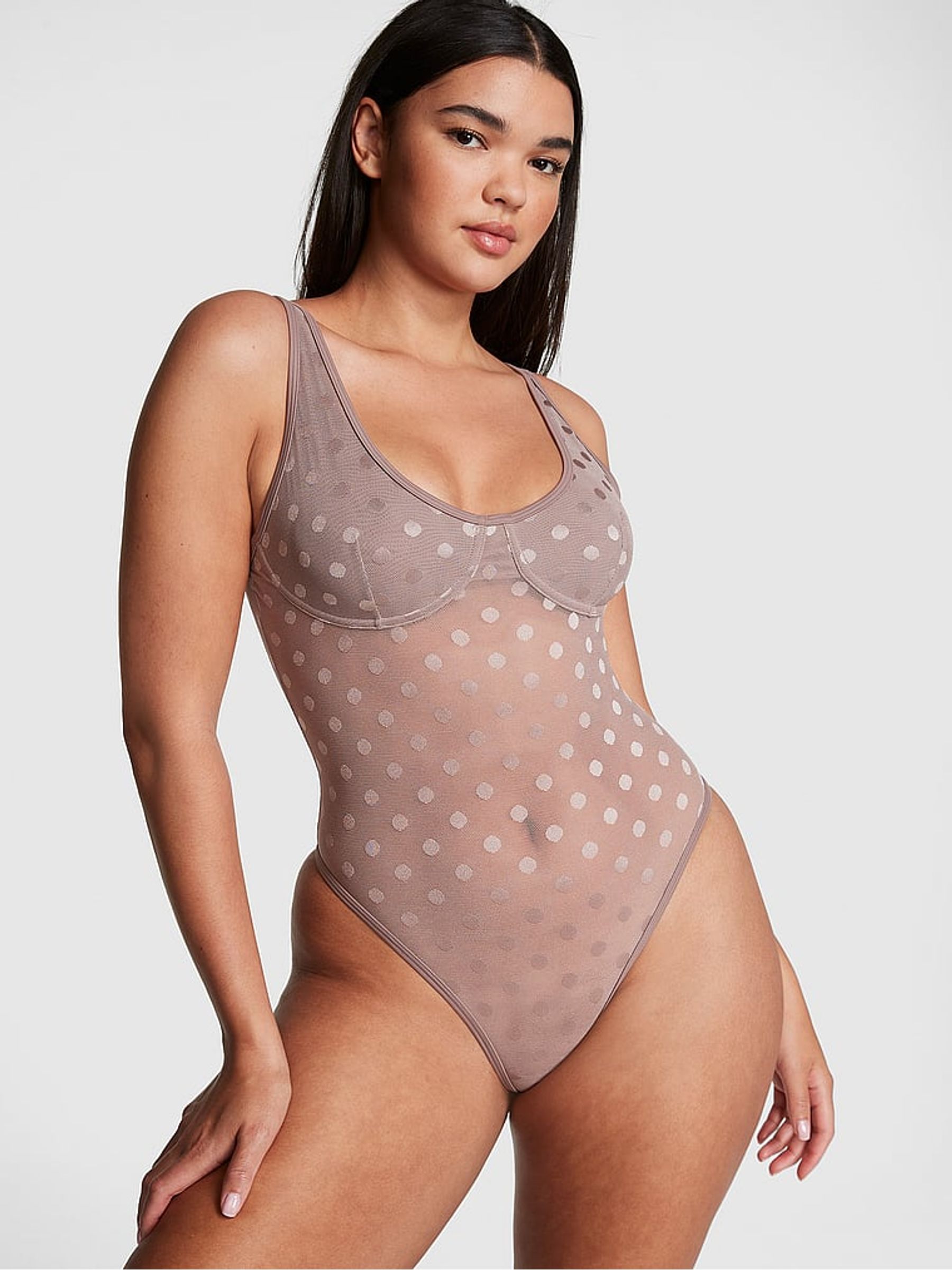 Iced Coffee Brown Dot Mesh Bodysuit - Image 1 of 4