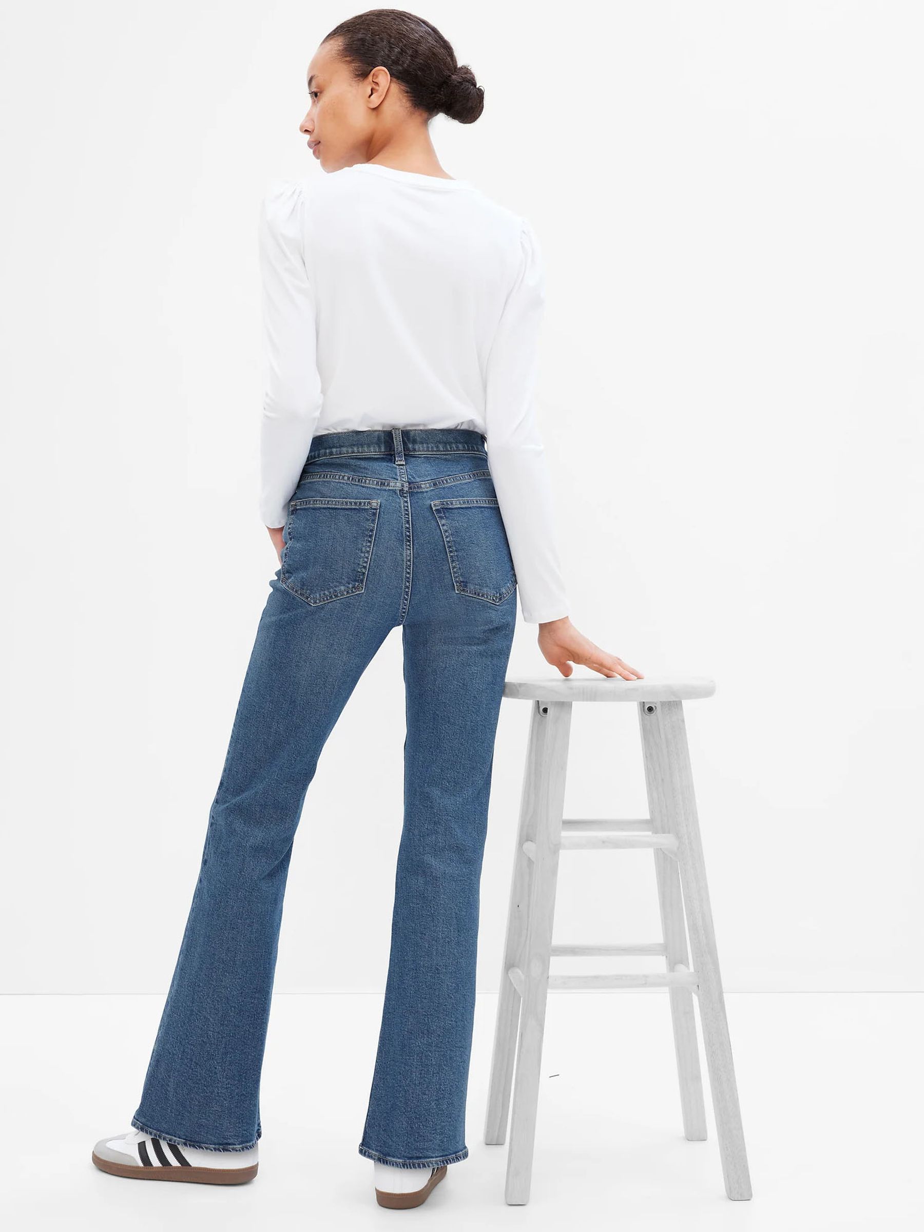 Mid Blue High Waisted Stretch 70s Flare Jeans - Image 2 of 5