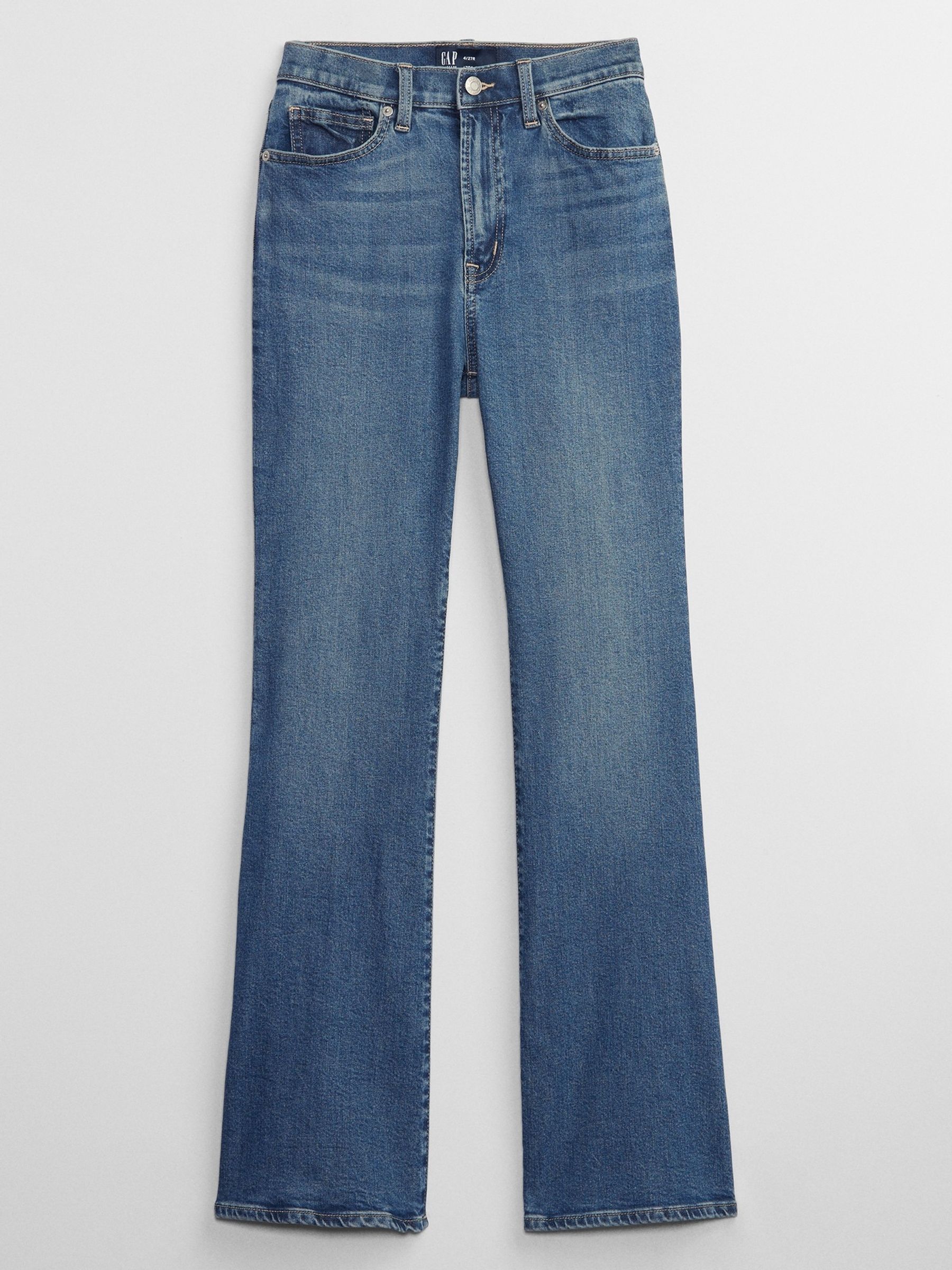 Mid Blue High Waisted Stretch 70s Flare Jeans - Image 3 of 5