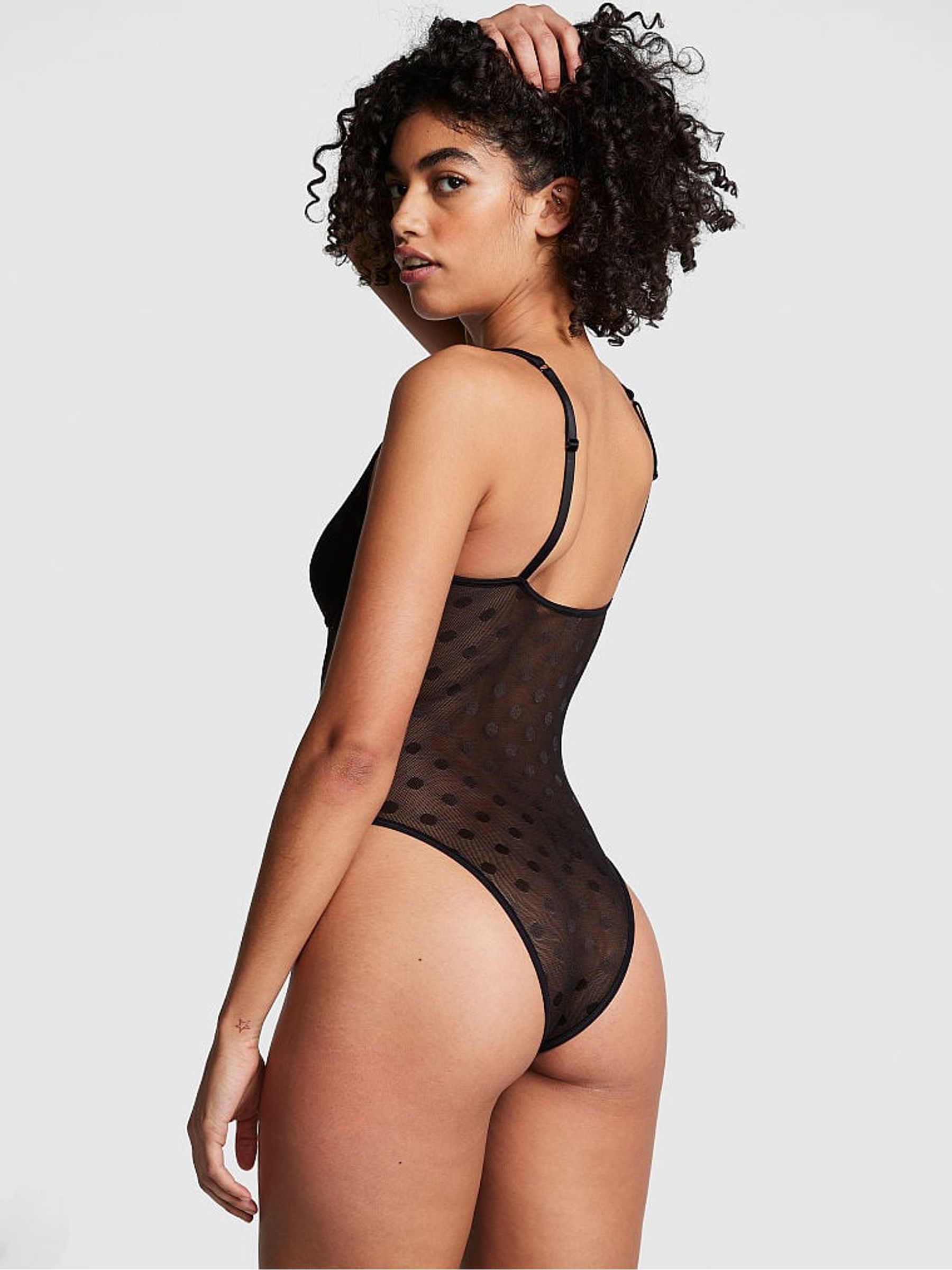 Pure Black Dot Mesh Bodysuit - Image 2 of 4