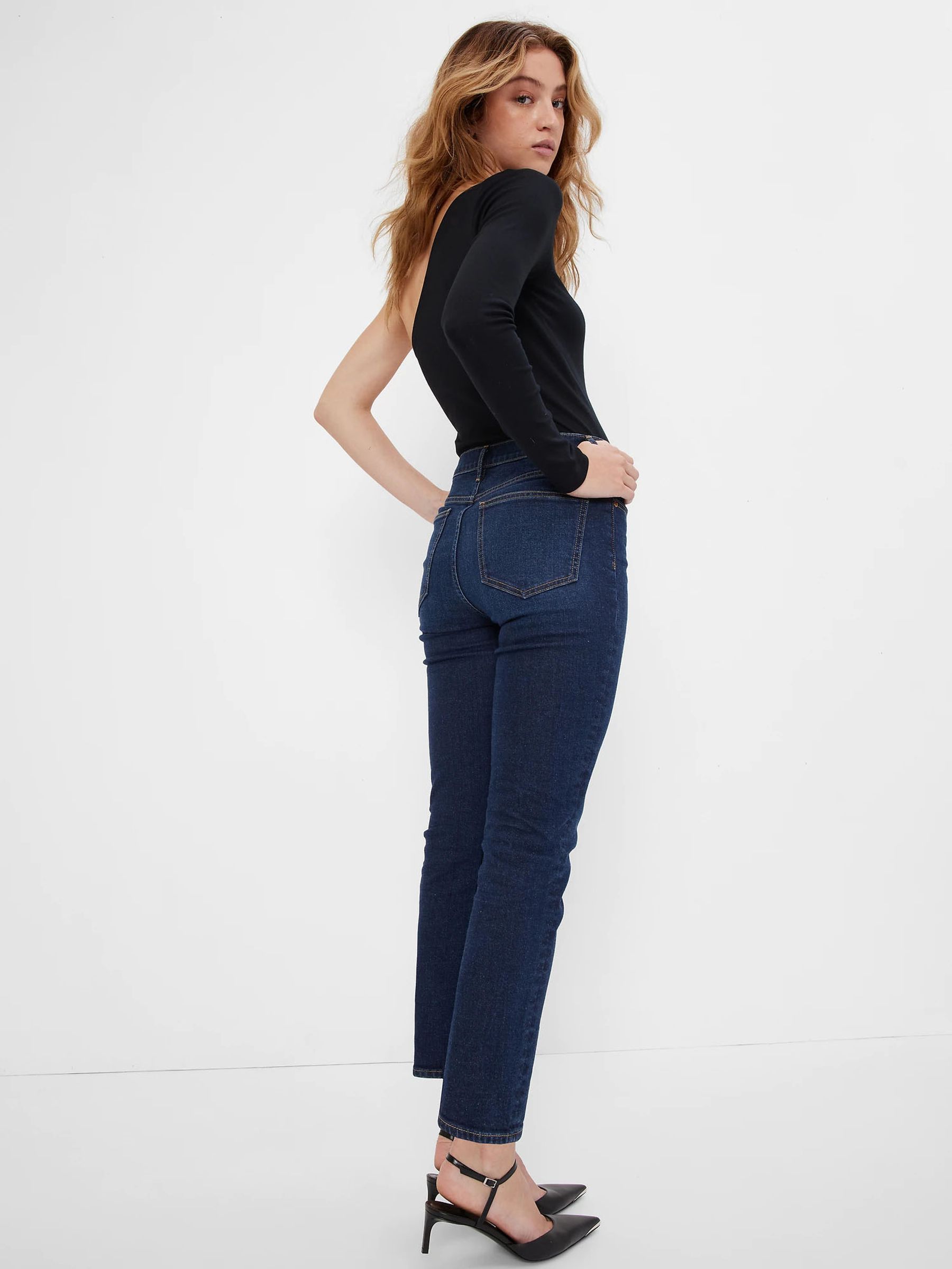 Dark Wash Blue High Waisted Ankle Length Vintage Slim Jeans - Image 2 of 12