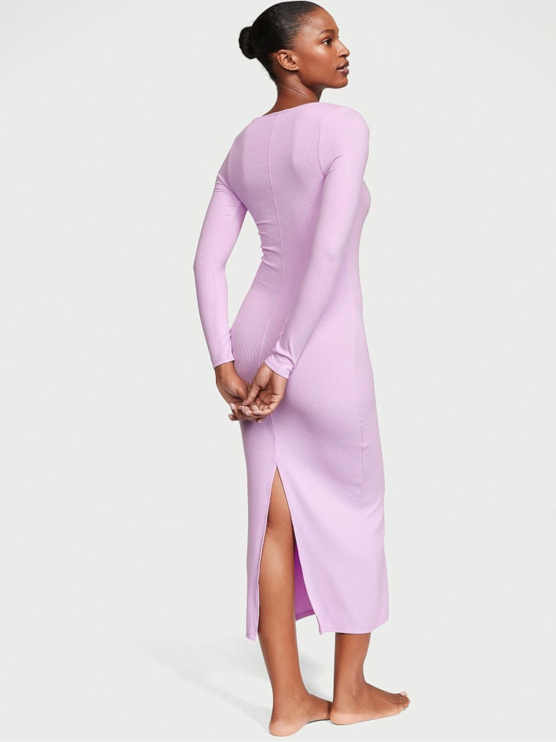 ribbed modal long sleeve slip dress Violet Sugar Purple Ribbed Modal Long Slip Dress