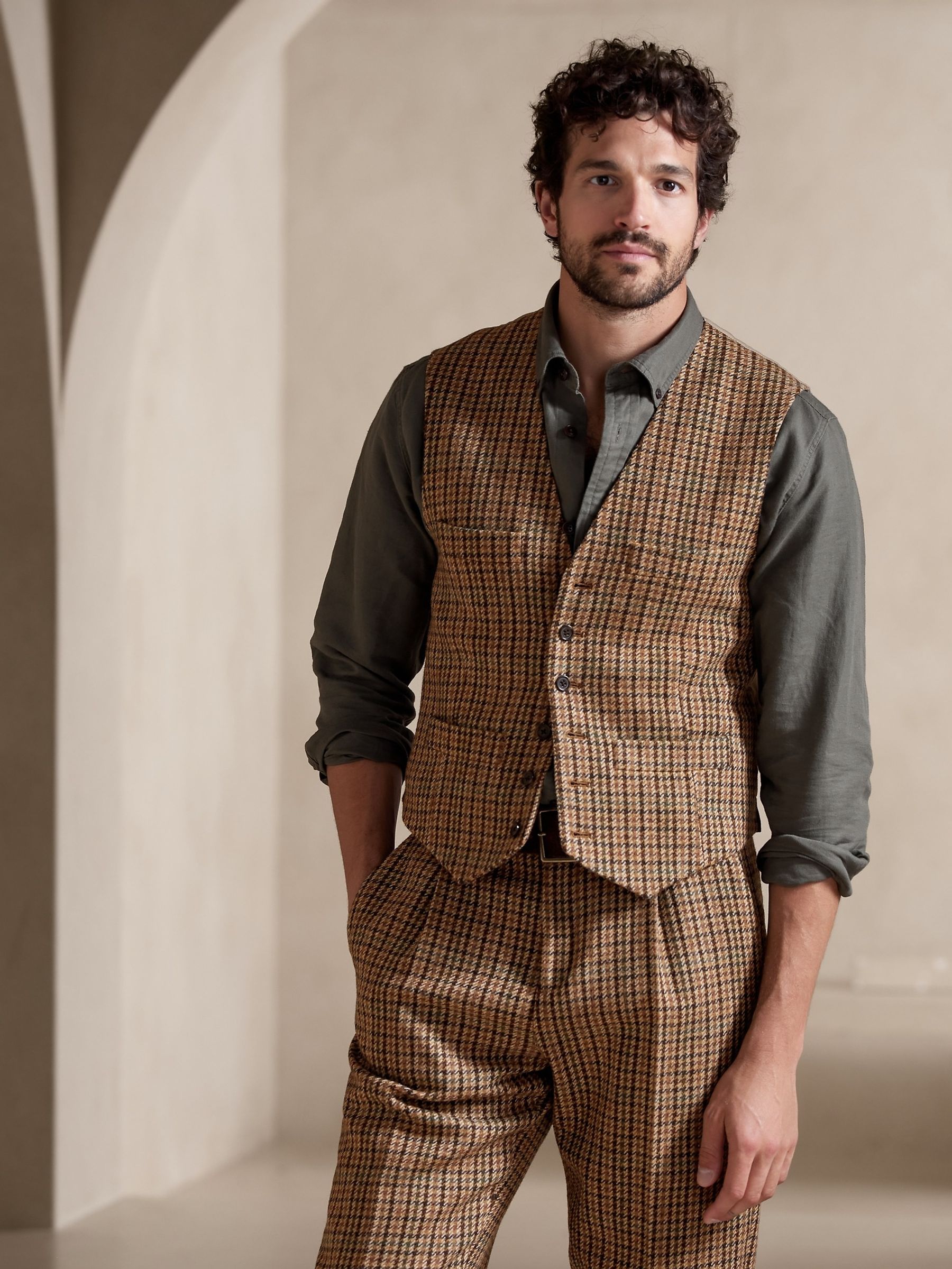 Banana Republic Brown Derby Suit Waistcoat - Image 1 of 6