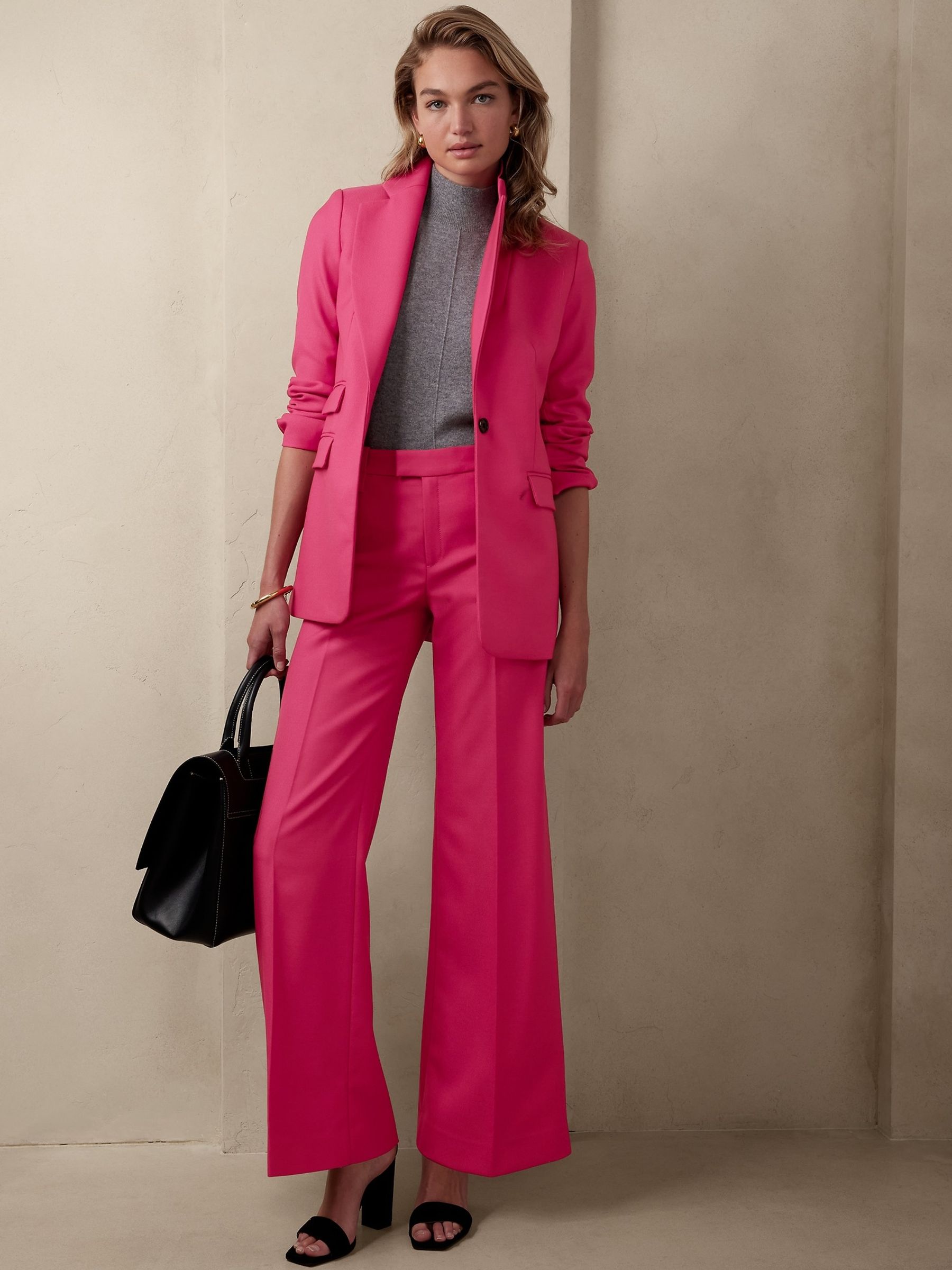 Banana Republic Pink Lido Wide-Leg Wool Trousers - Image 1 of 4