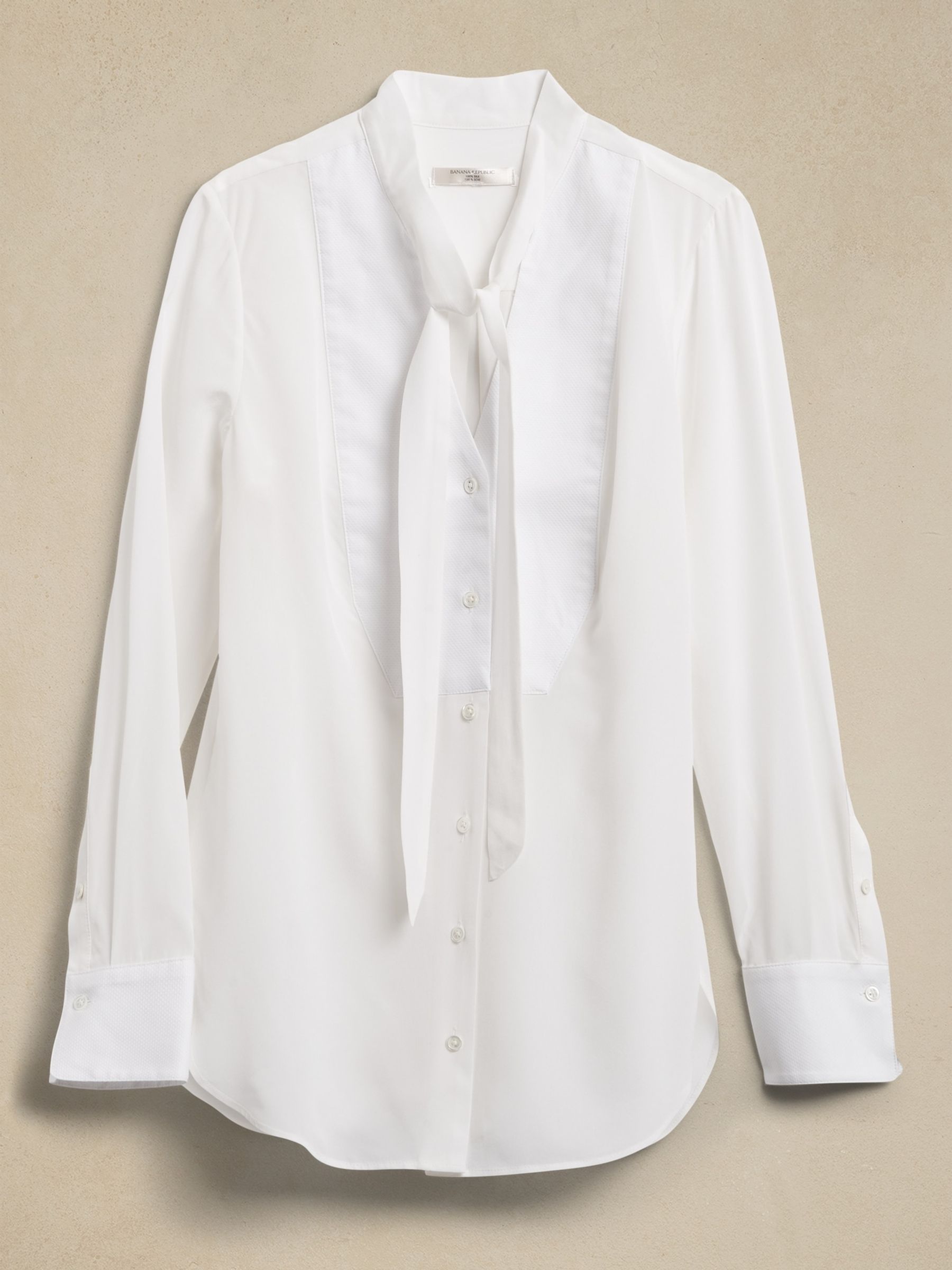 Banana Republic White Alchemy Silk Tuxedo Longline Tunic Shirt - Image 4 of 4
