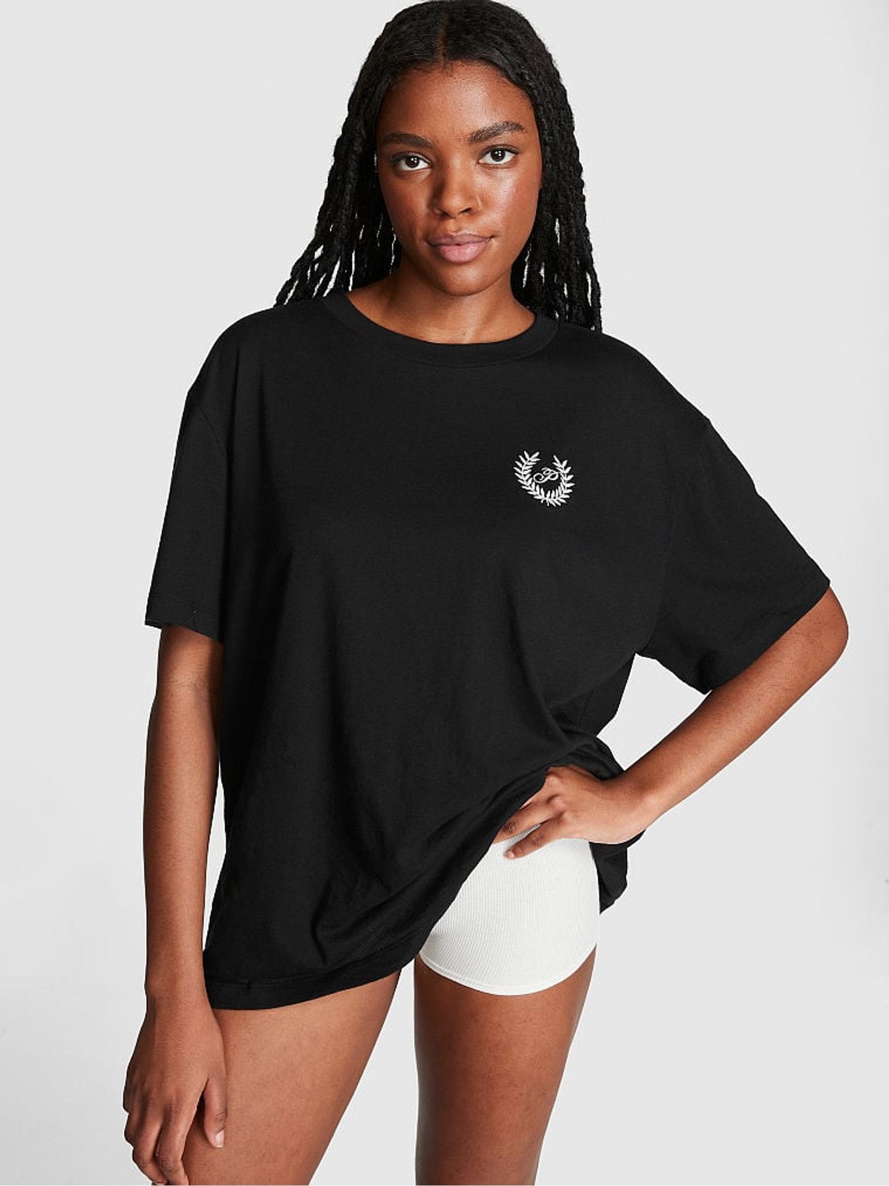 Black Cotton Oversized Pyjama T-Shirt - Image 1 of 4
