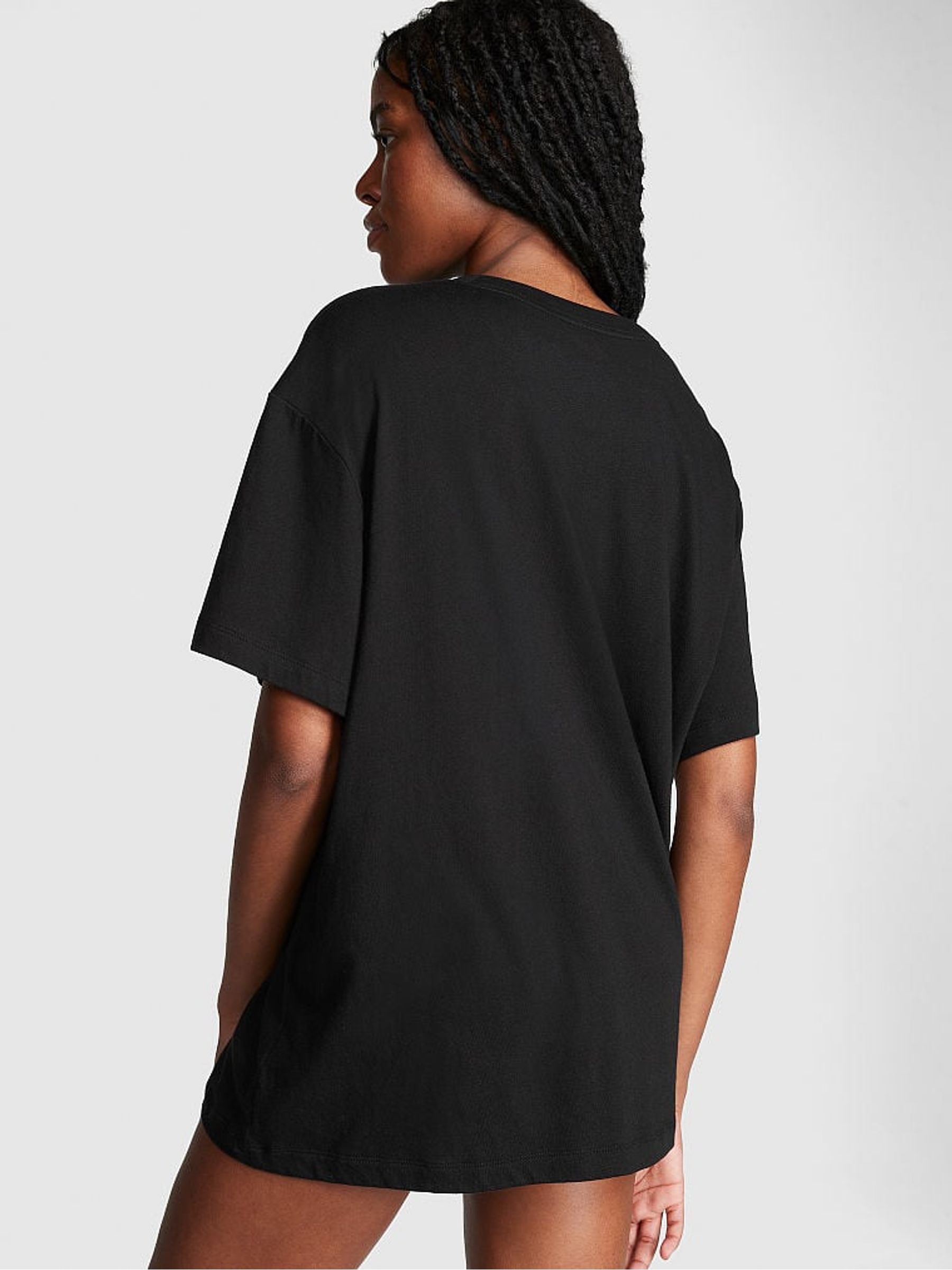 Black Cotton Oversized Pyjama T-Shirt - Image 2 of 4
