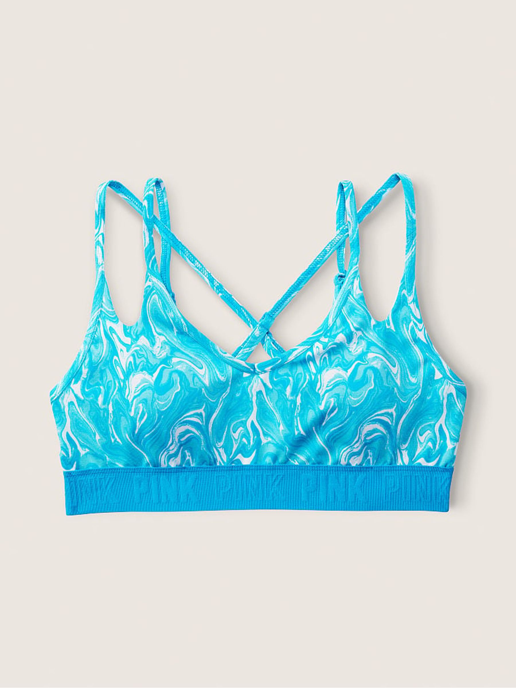 Splash Blue Marble Ultimate Strappy Back Lightly Lined Sports Bra - Image 4 of 4